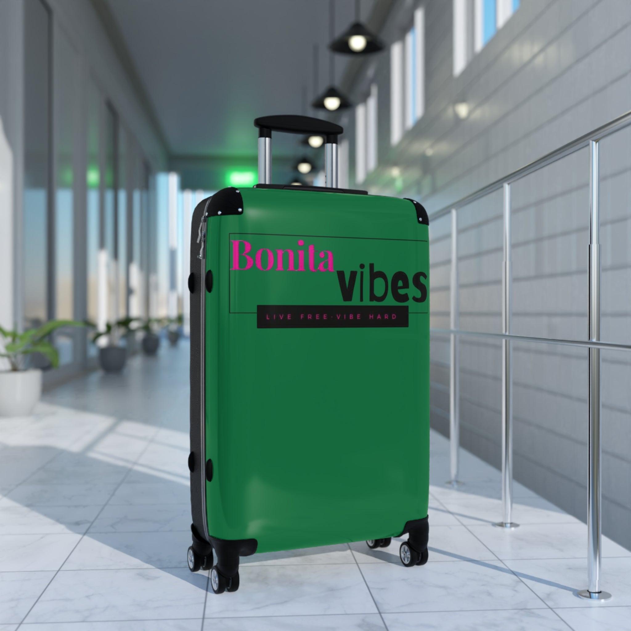 Bonita Vibes: VIBES UNLEASHED Dark Green Travel Luggage - Stylish Travel Carry-On, Perfect for Vacation, Weekend Getaways, Summer Adventures, Fashion Travel Bag
