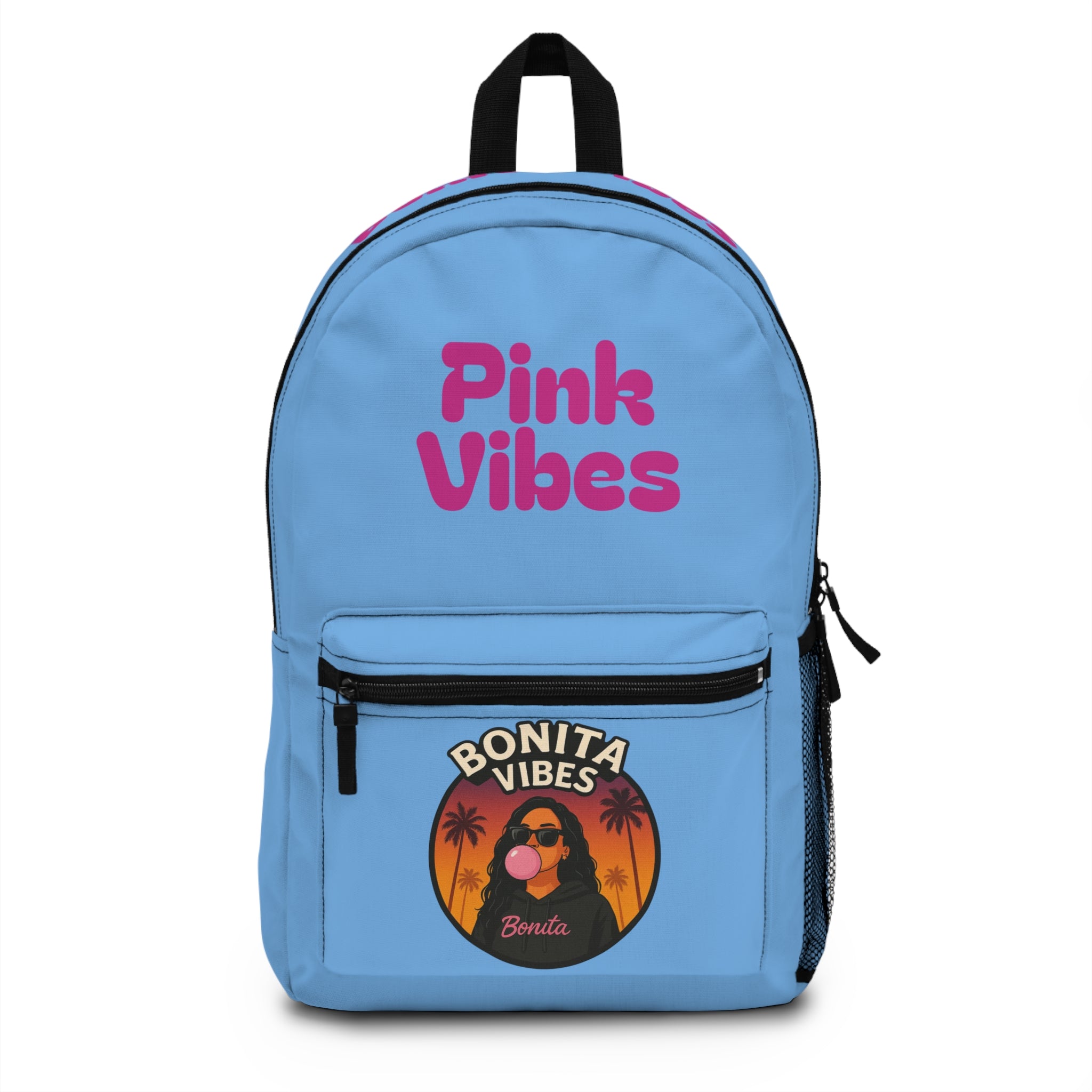 Bonita Vibes: Sunset Sway Pink Vibes Light Blue Backpack