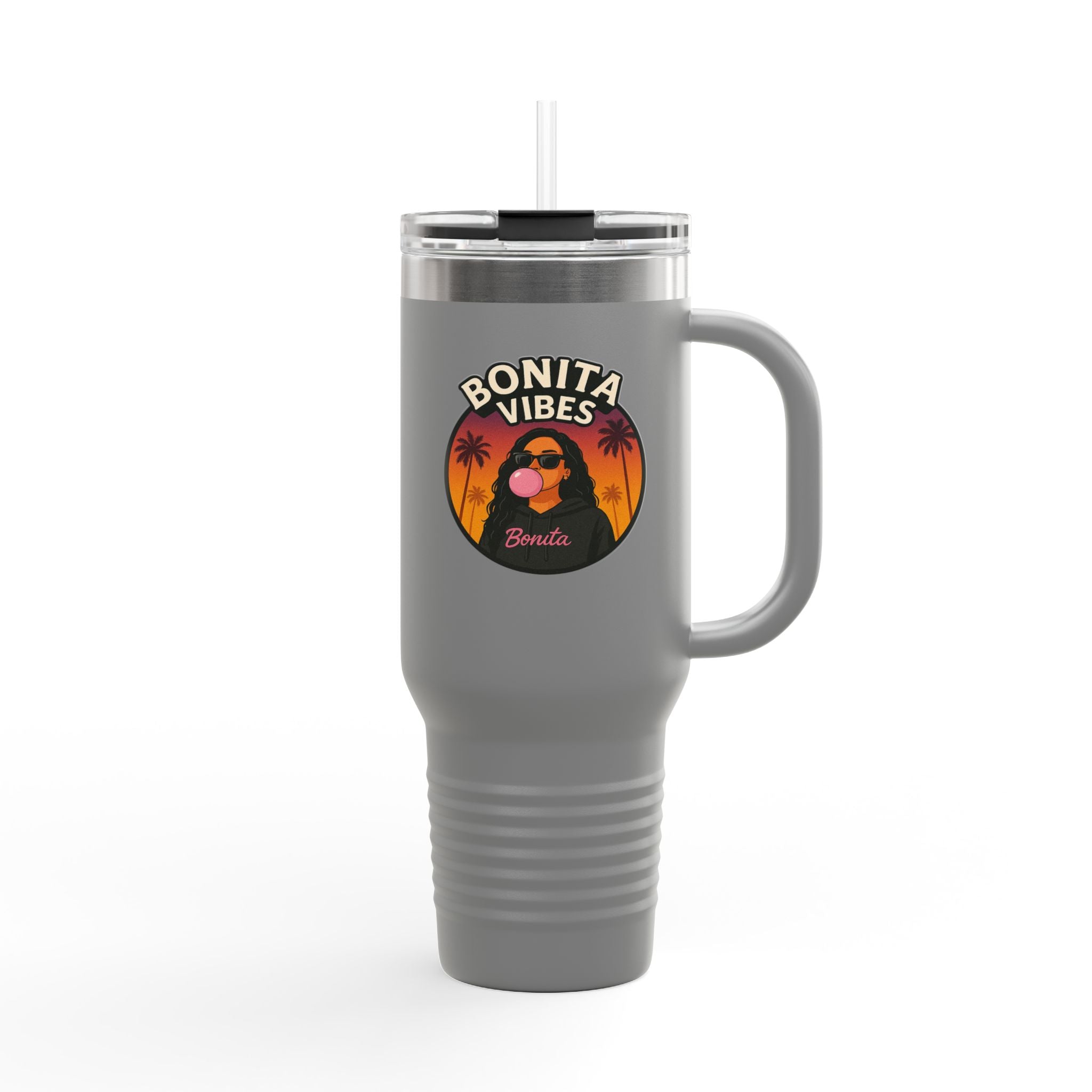 Bonita Vibes: Sunset Sway Insulated Travel Mug, 40oz | Perfect for Beach Lovers, Summer Travels, Tropical Themes, Outdoor Adventures, Gifts