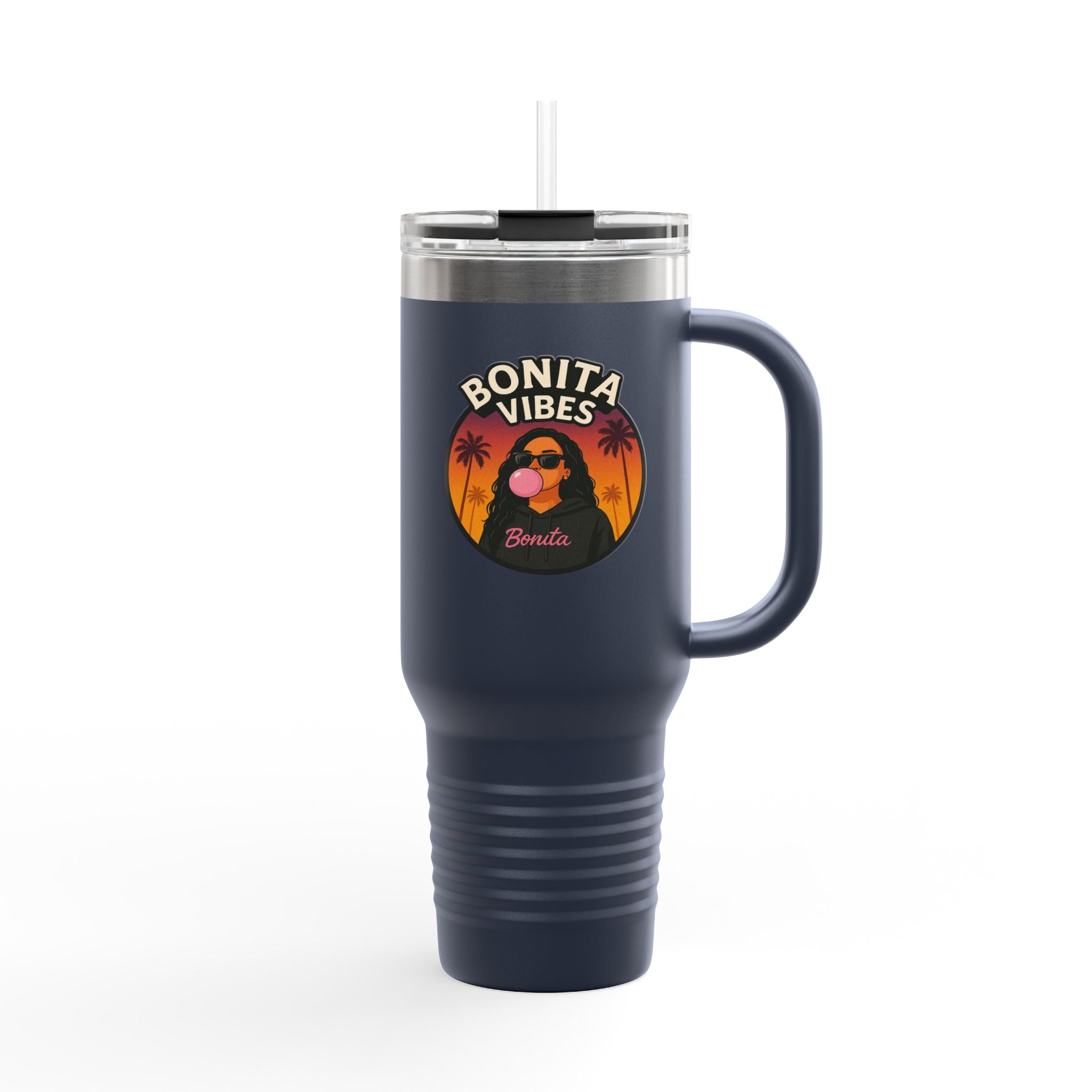 Bonita Vibes: Sunset Sway Insulated Travel Mug, 40oz | Perfect for Beach Lovers, Summer Travels, Tropical Themes, Outdoor Adventures, Gifts