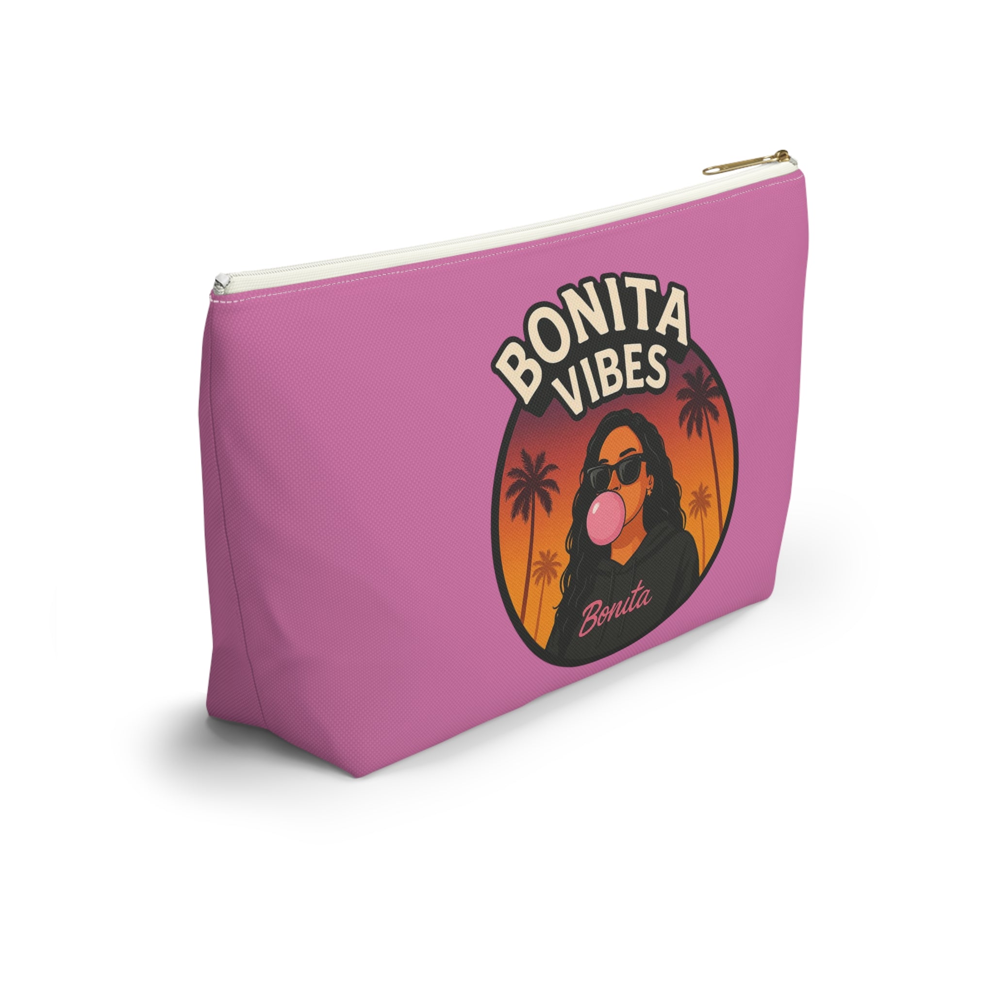 Bonita Vibes: Sunset Sway Light Pink Accessory Pouch | Stylish Makeup Bag, Travel Pouch, Trendy Organizer, Fun Gift, Summer Essentials