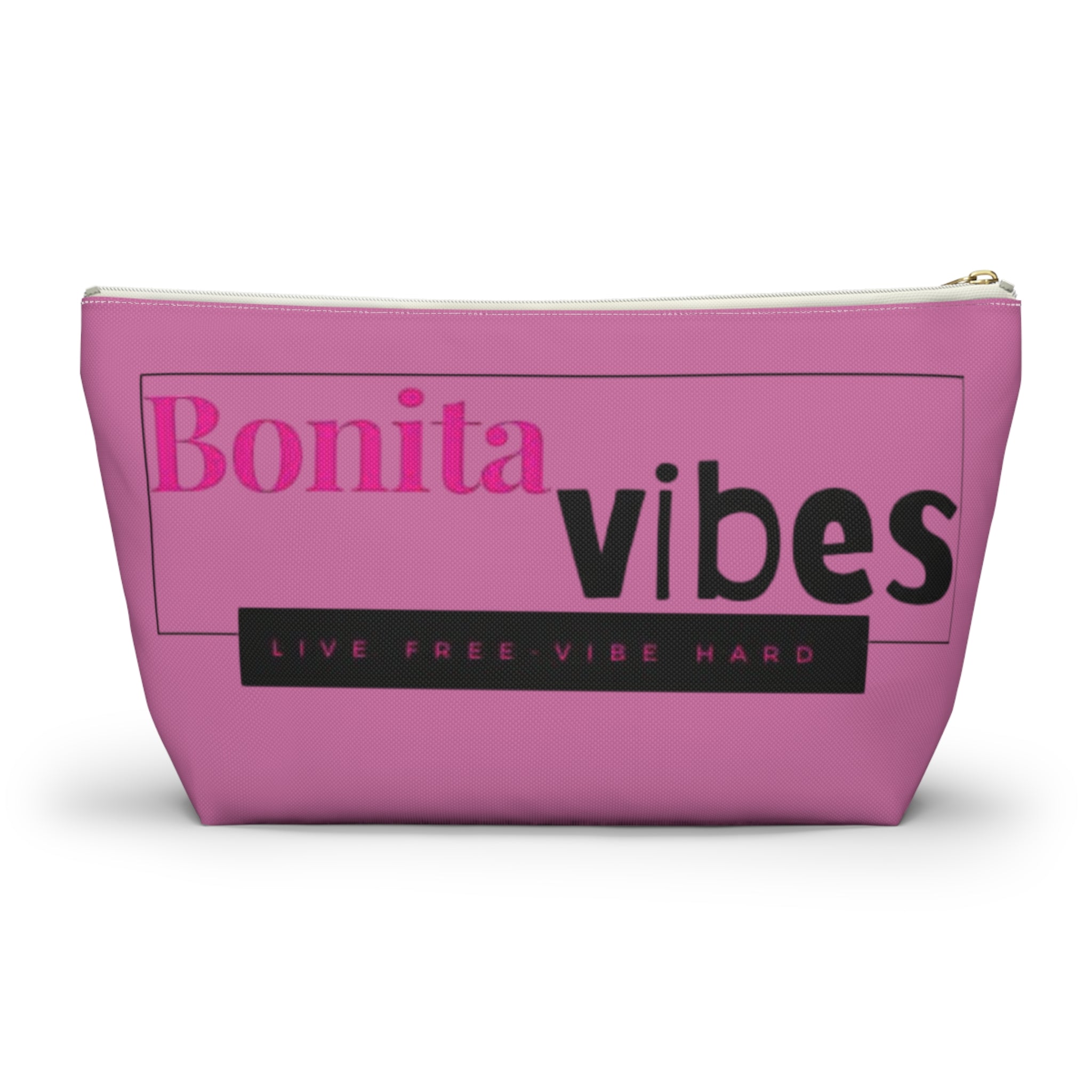 Bonita Vibes: VIBES UNLEASHED Light Pink Accessory Pouch | Stylish Makeup Bag, Travel Pouch, Trendy Organizer, Fun Gift, Summer Essentials