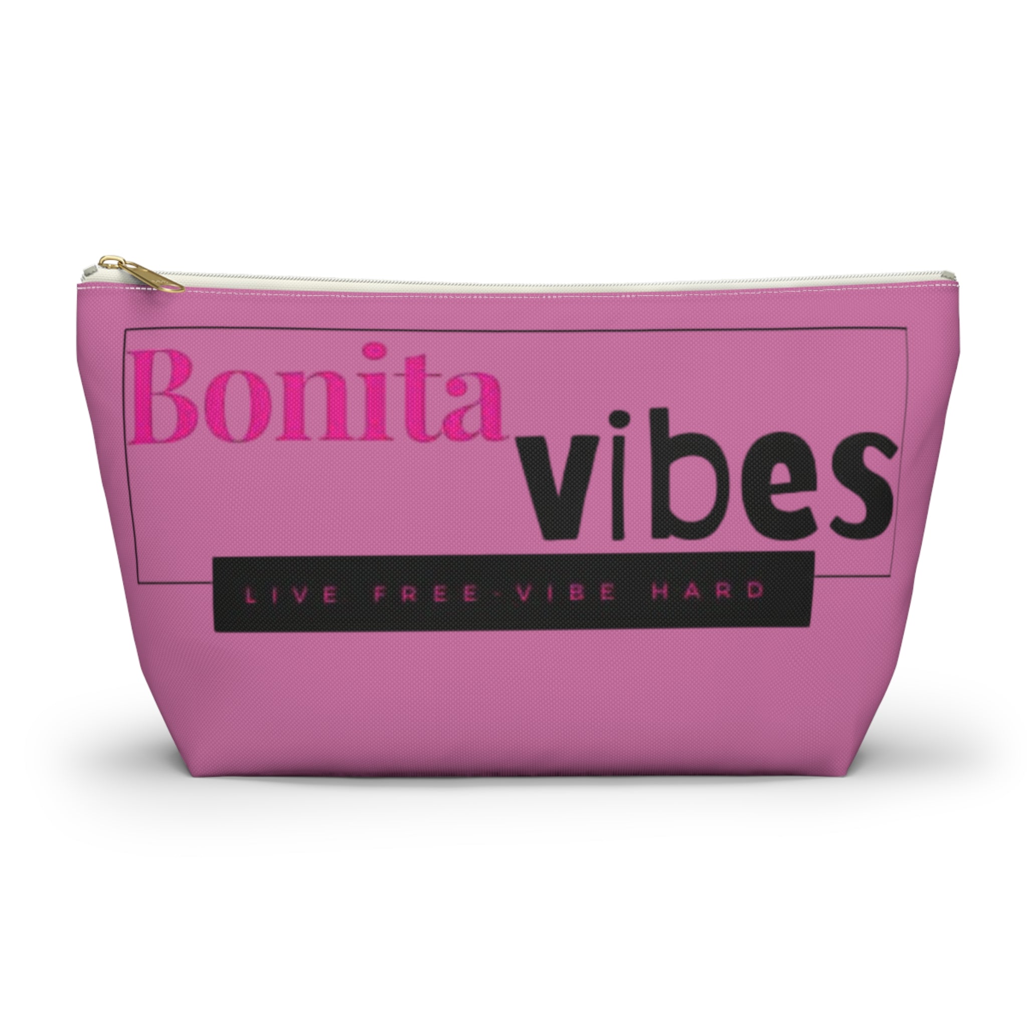 Bonita Vibes: VIBES UNLEASHED Light Pink Accessory Pouch | Stylish Makeup Bag, Travel Pouch, Trendy Organizer, Fun Gift, Summer Essentials