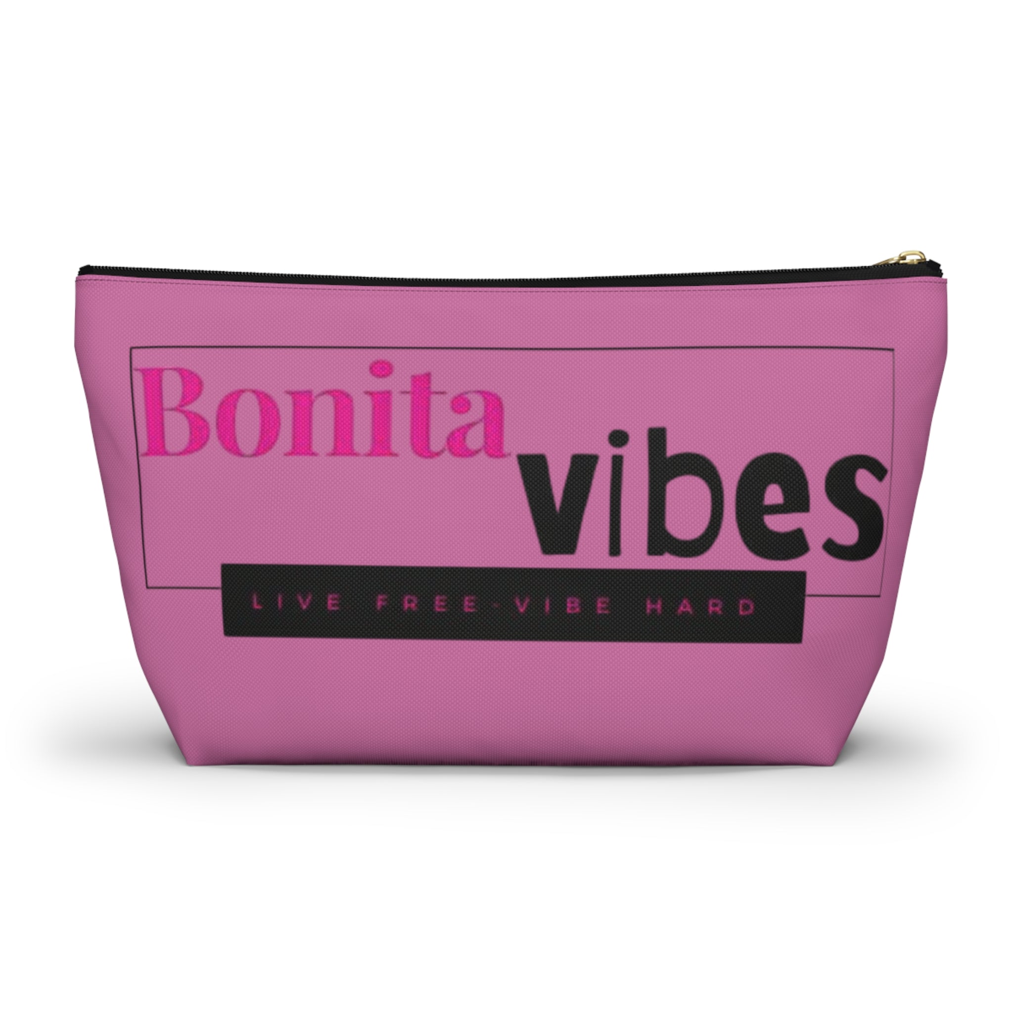 Bonita Vibes: VIBES UNLEASHED Light Pink Accessory Pouch | Stylish Makeup Bag, Travel Pouch, Trendy Organizer, Fun Gift, Summer Essentials