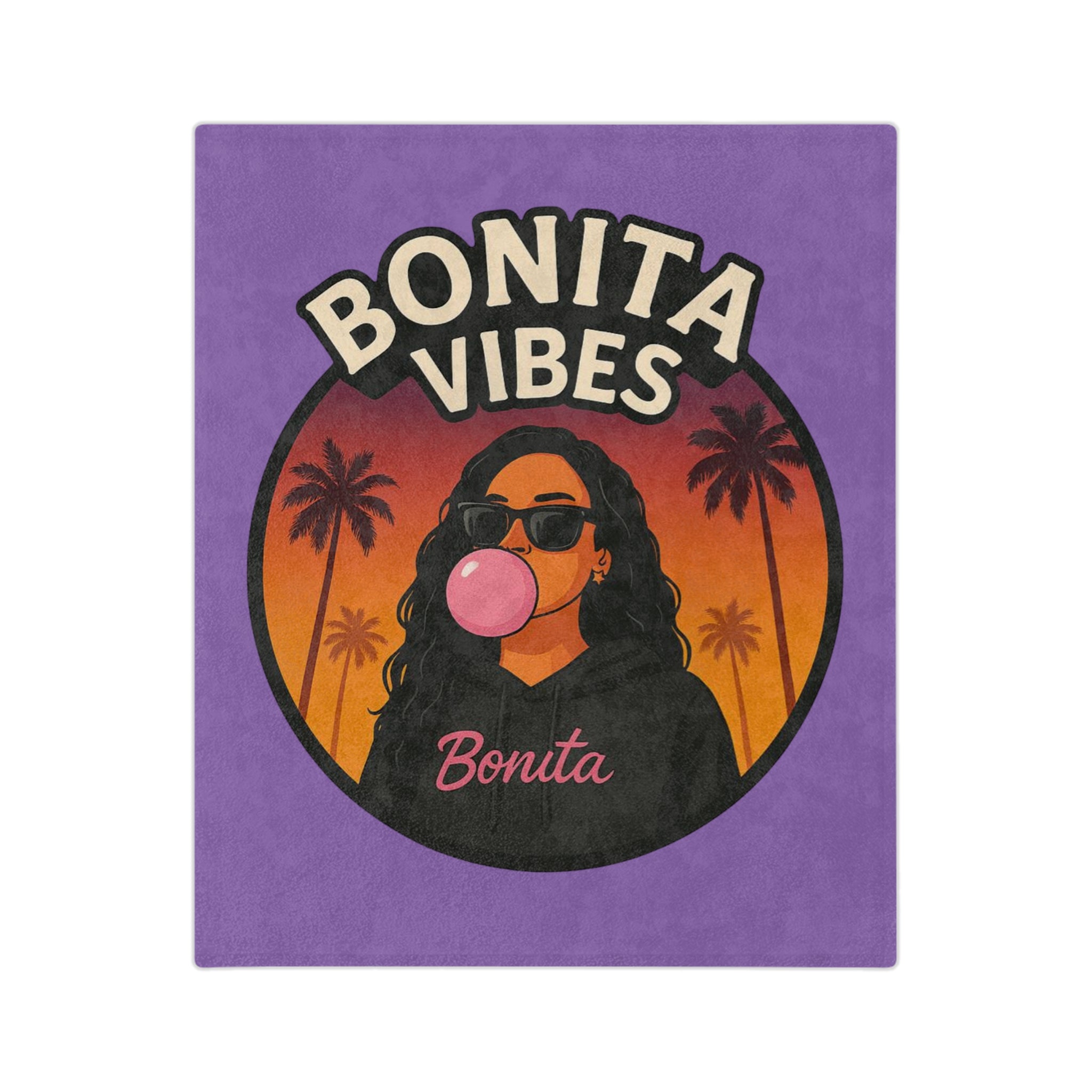 Bonita Vibes: Sunset Sway Purple Blanket, Cozy Velveteen Throw, Bohemian Home Decor, Gift for Her, Summer Vibes Decor, Pink Bubblegum Design