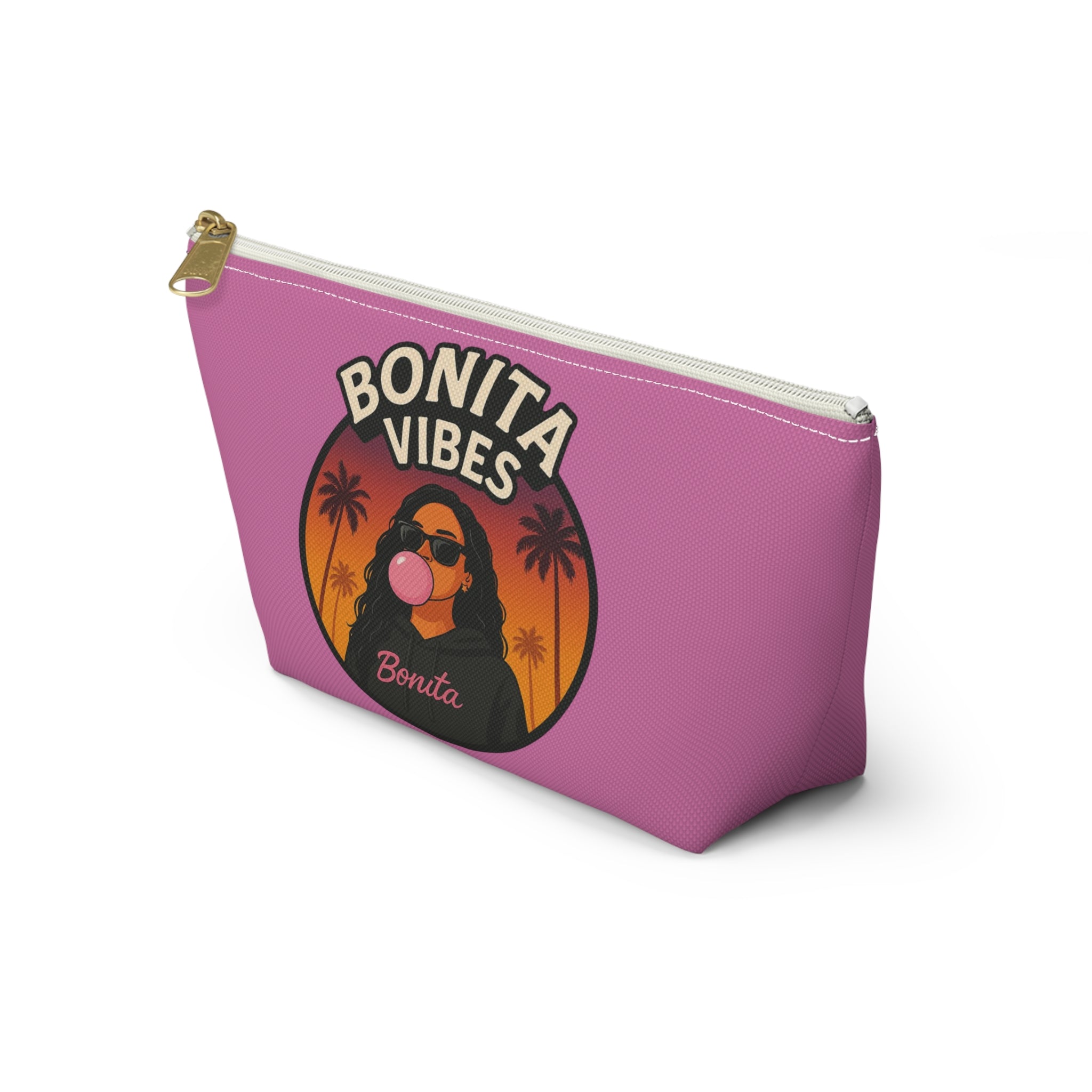 Bonita Vibes: Sunset Sway Light Pink Accessory Pouch | Stylish Makeup Bag, Travel Pouch, Trendy Organizer, Fun Gift, Summer Essentials