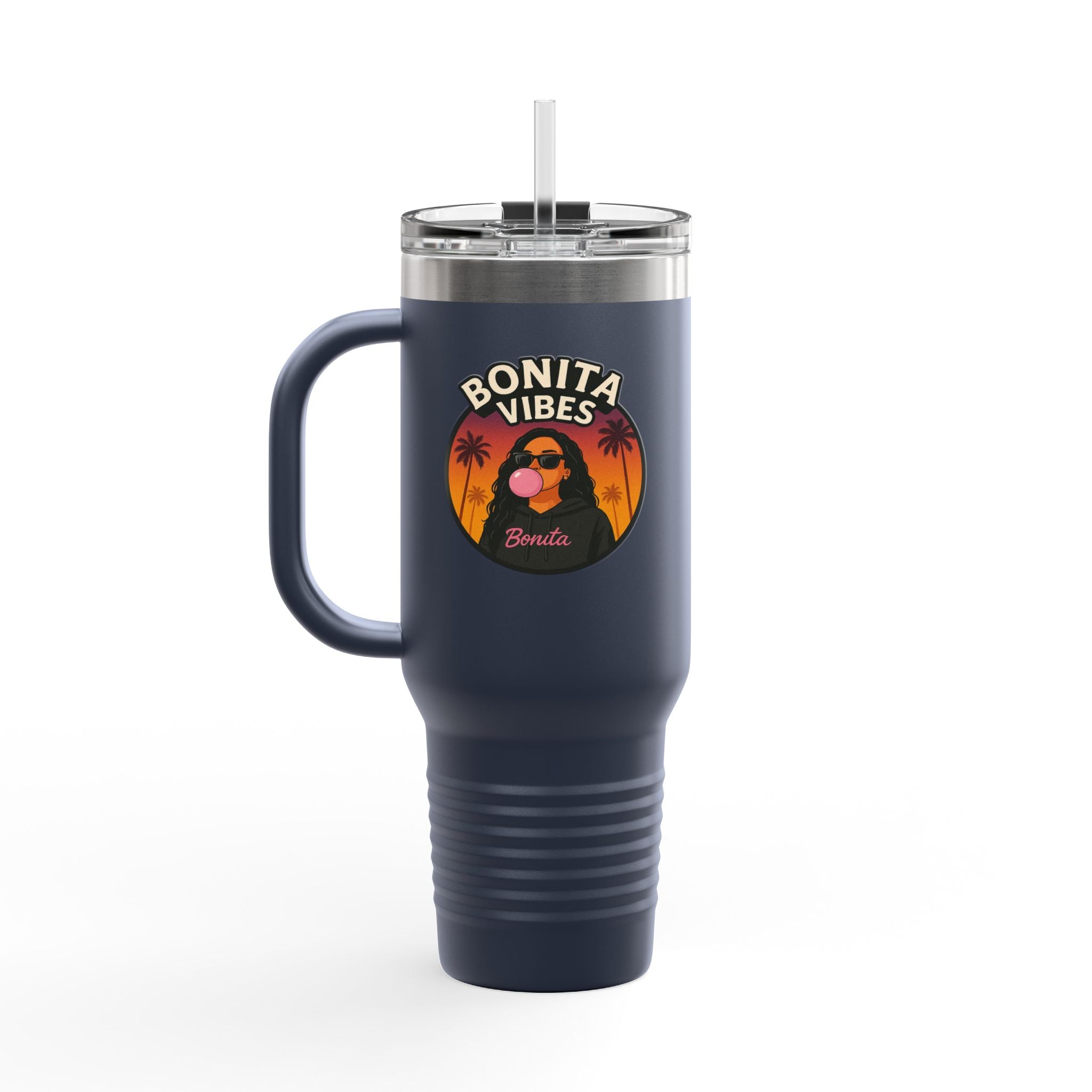 Bonita Vibes: Sunset Sway Insulated Travel Mug, 40oz | Perfect for Beach Lovers, Summer Travels, Tropical Themes, Outdoor Adventures, Gifts