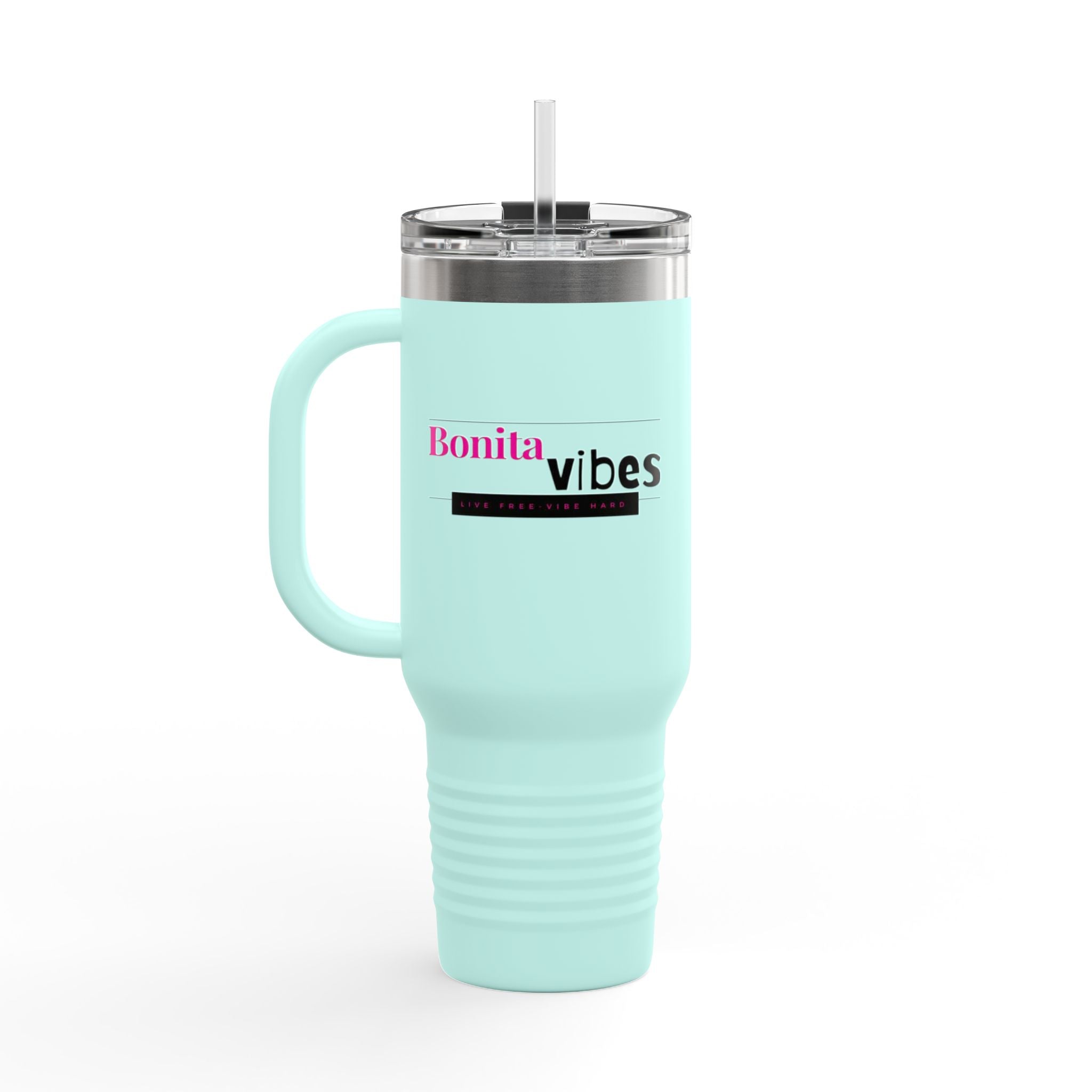 Bonita Vibes: VIBES UNLEASHED Stylish Travel Mug, 40oz - Perfect for Coffee Lovers, Gift for Her, Summer Picnics, On-the-Go Hydration, Personalized Travel Cup