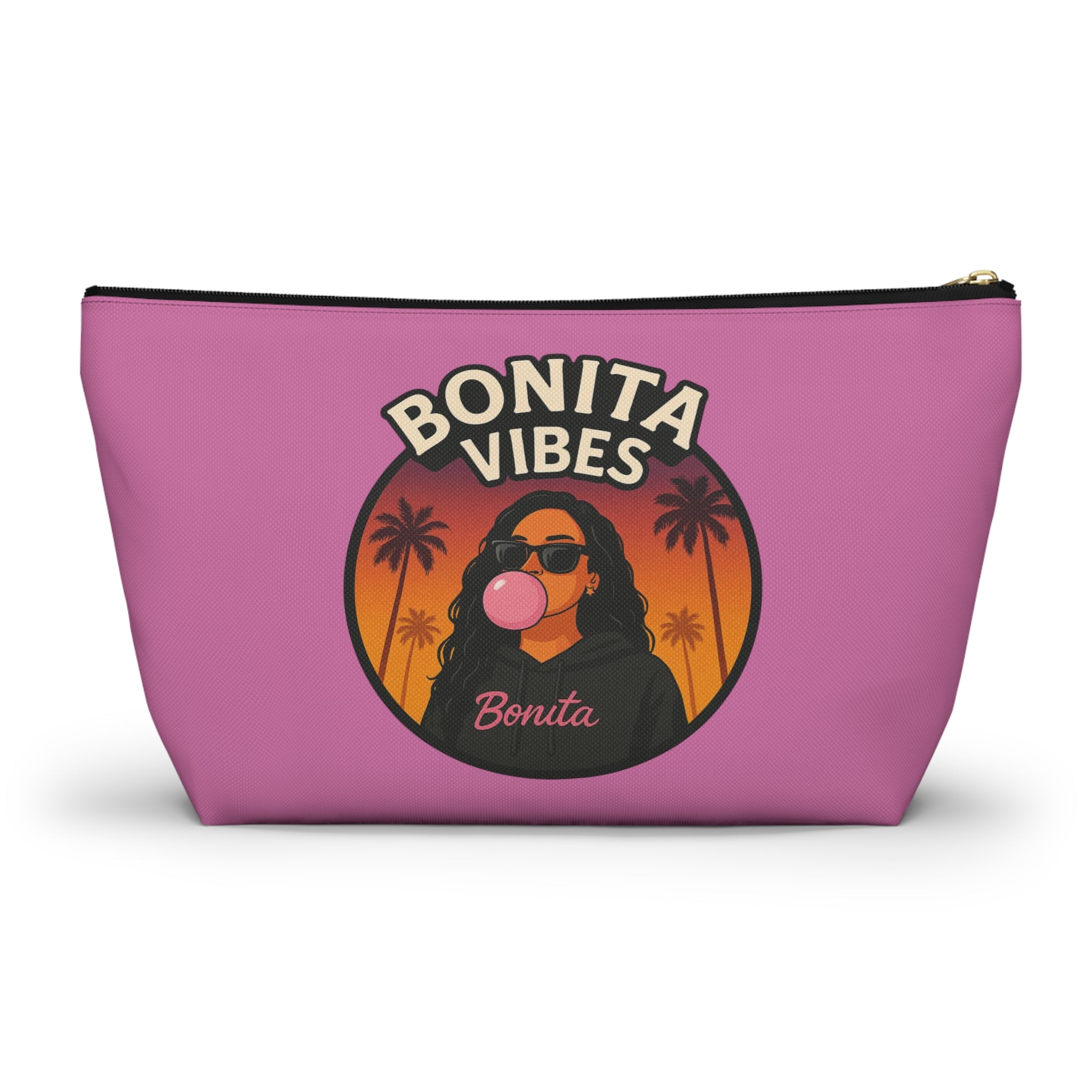 Bonita Vibes: Sunset Sway Light Pink Accessory Pouch | Stylish Makeup Bag, Travel Pouch, Trendy Organizer, Fun Gift, Summer Essentials
