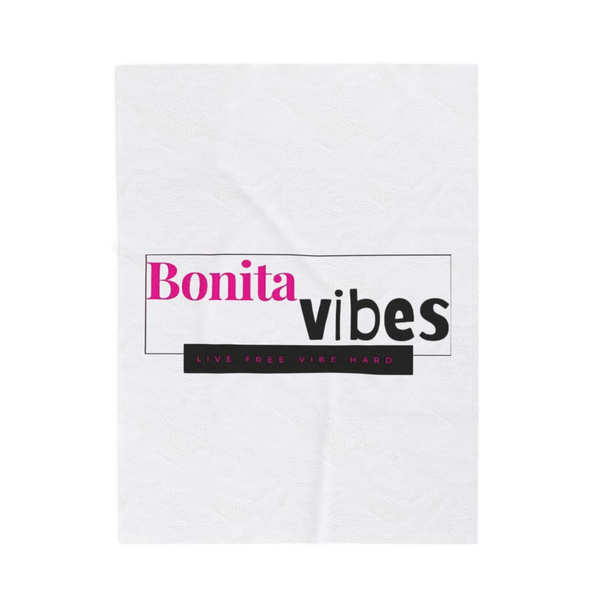 Bonita Vibes: VIBES UNLEASHED Velveteen White Plush Blanket | Cozy Home Decor, Gift for Her, Warm Throw, Inspirational Bedding, Chill Out Essentials