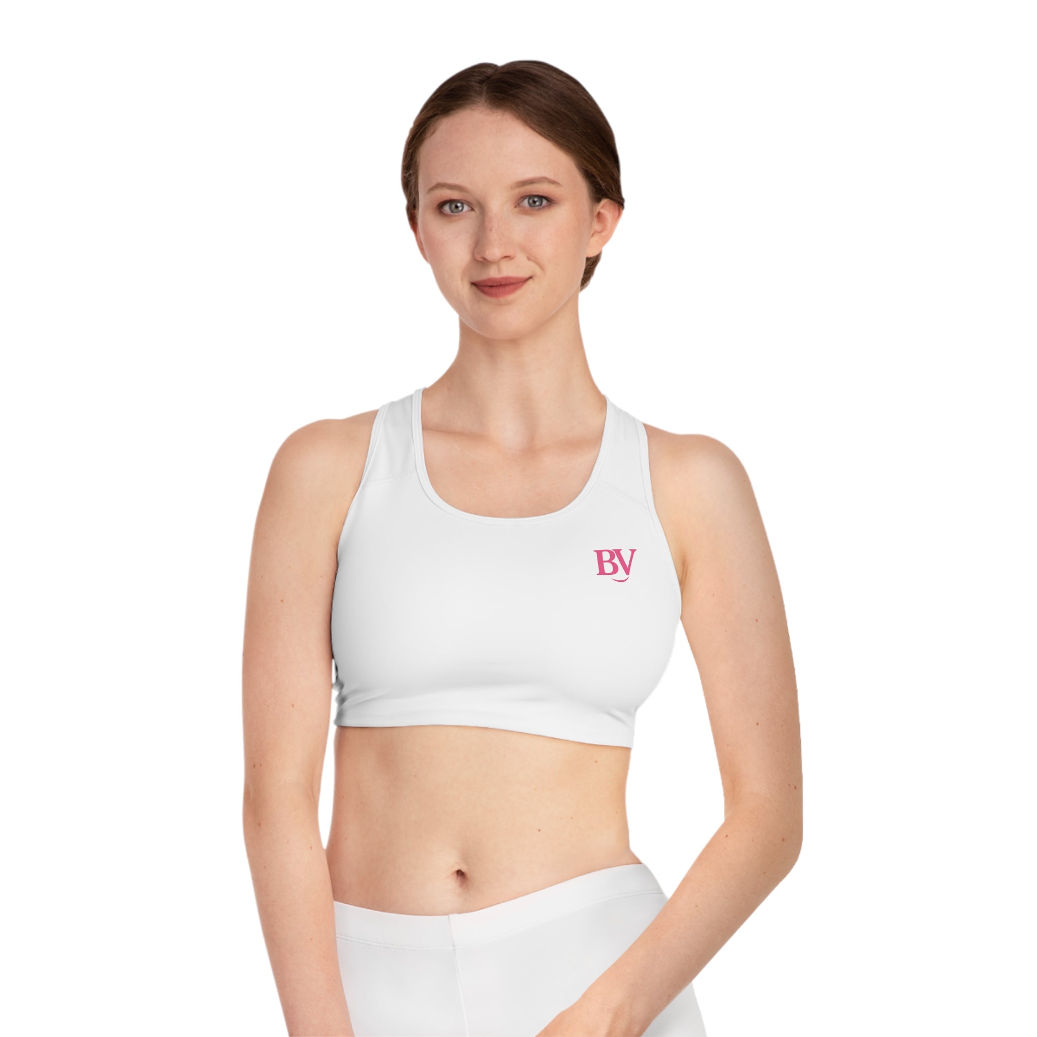 Bonita Vibes: BV Collection Stylish White Sports Bra for Active Women, Comfortable Workout Wear, Fitness Gift, Travel Ready, Adjustable Athletic Top