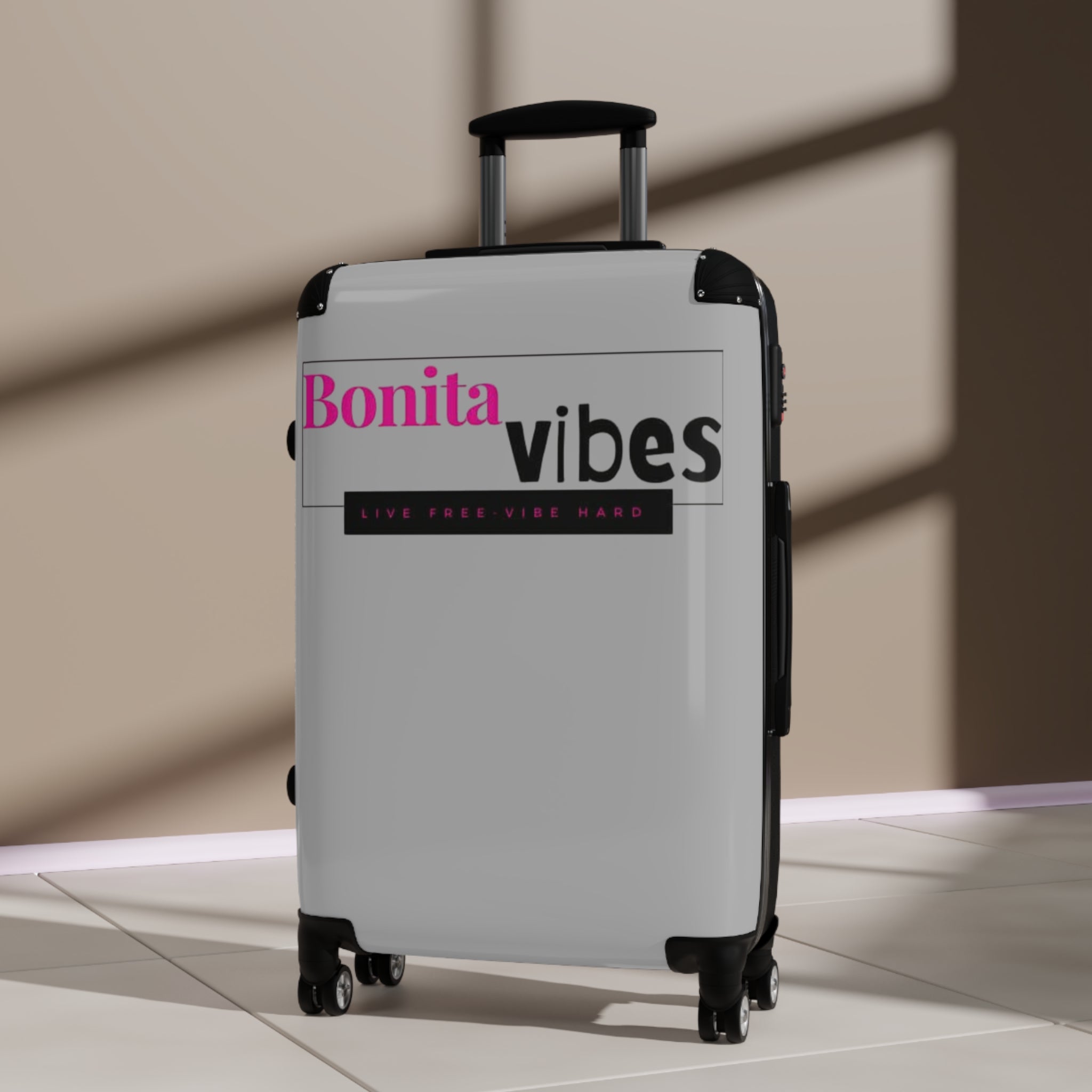 Bonita Vibes: VIBES UNLEASHED Light Grey Travel Luggage - Stylish Travel Carry-On, Perfect for Vacation, Weekend Getaways, Summer Adventures, Fashion Travel Bag