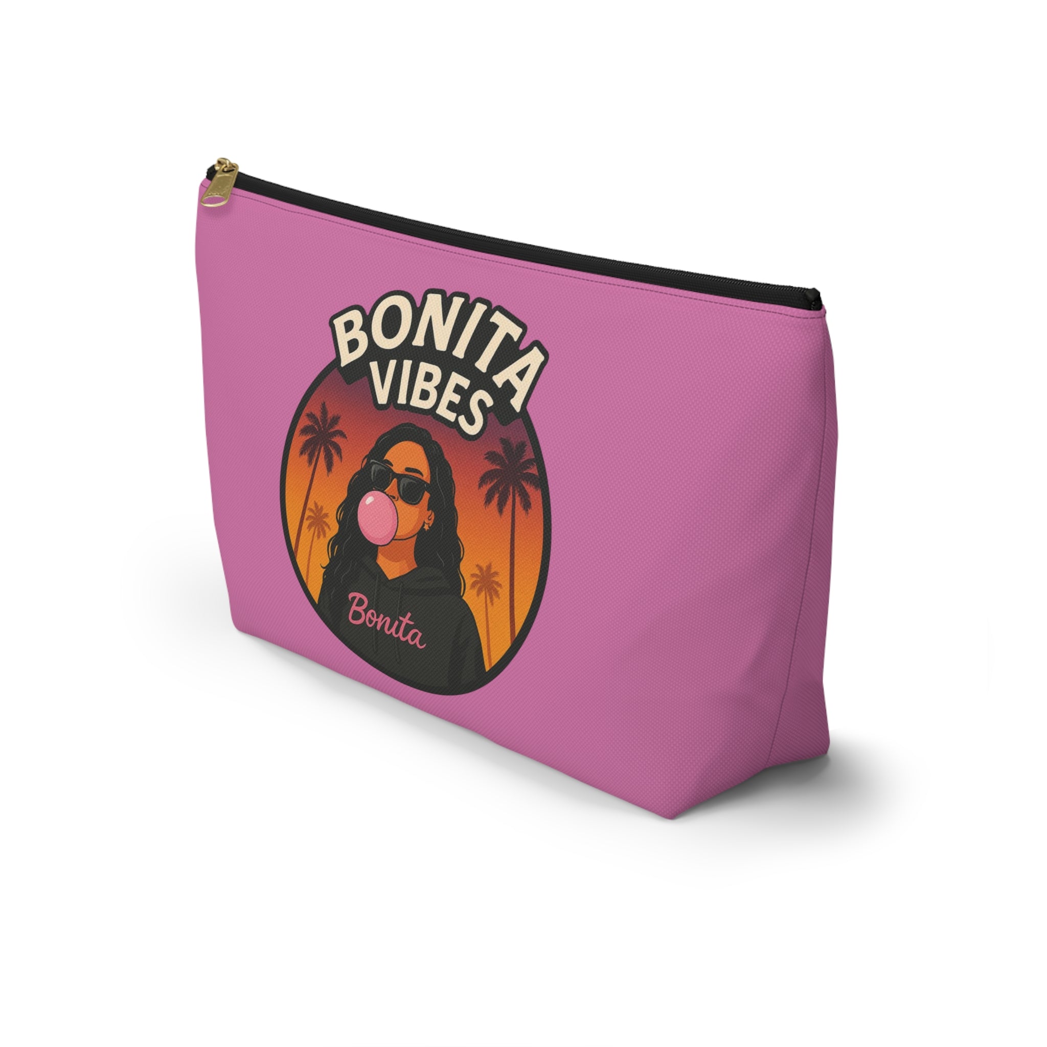 Bonita Vibes: Sunset Sway Light Pink Accessory Pouch | Stylish Makeup Bag, Travel Pouch, Trendy Organizer, Fun Gift, Summer Essentials