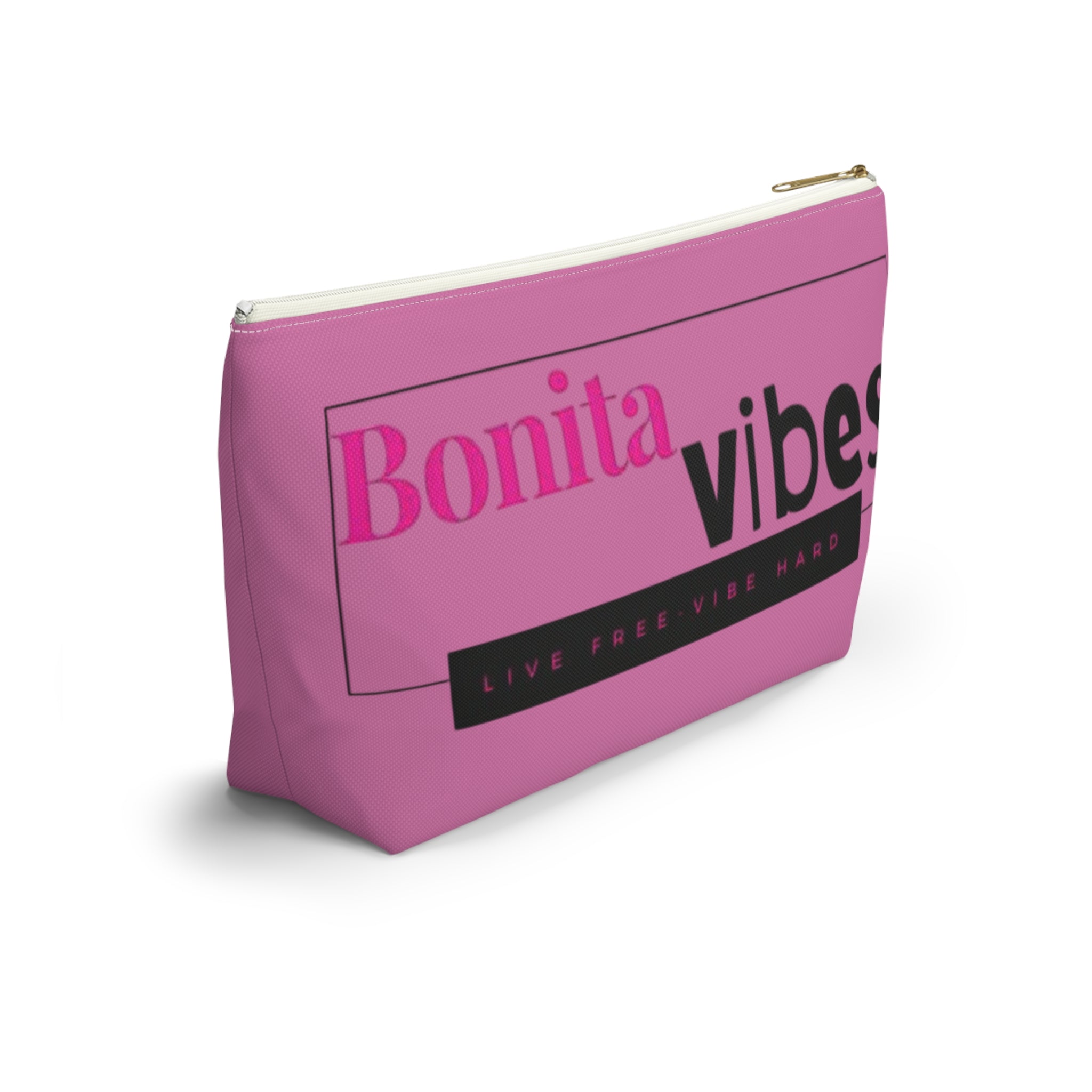 Bonita Vibes: VIBES UNLEASHED Light Pink Accessory Pouch | Stylish Makeup Bag, Travel Pouch, Trendy Organizer, Fun Gift, Summer Essentials