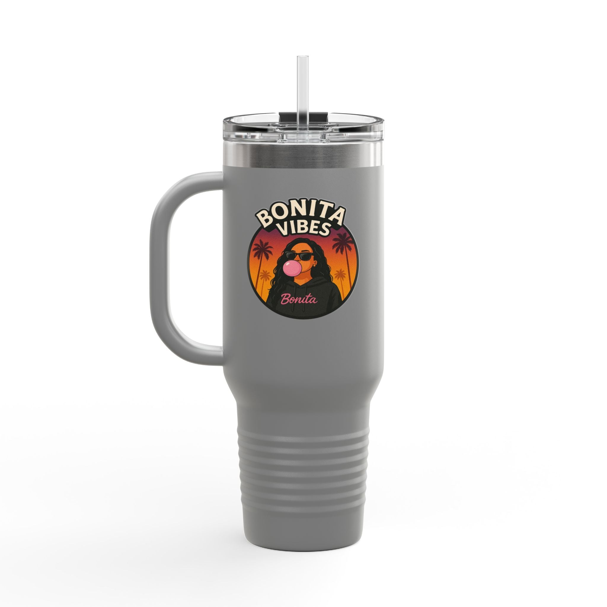 Bonita Vibes: Sunset Sway Insulated Travel Mug, 40oz | Perfect for Beach Lovers, Summer Travels, Tropical Themes, Outdoor Adventures, Gifts