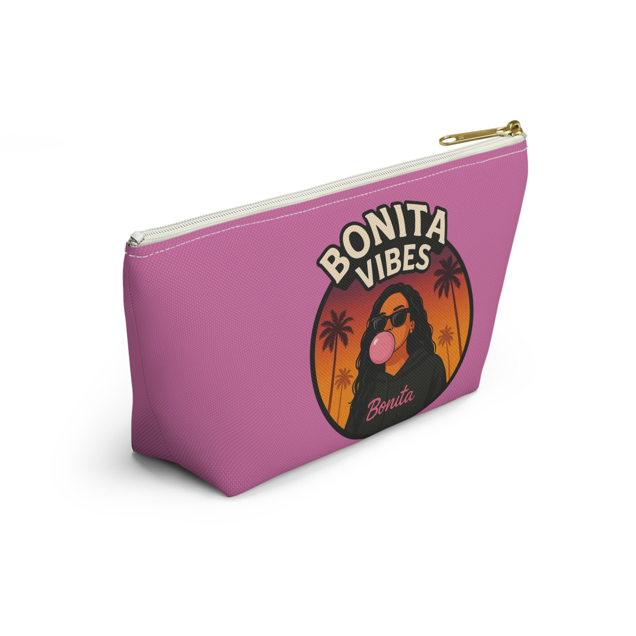 Bonita Vibes: Sunset Sway Light Pink Accessory Pouch | Stylish Makeup Bag, Travel Pouch, Trendy Organizer, Fun Gift, Summer Essentials