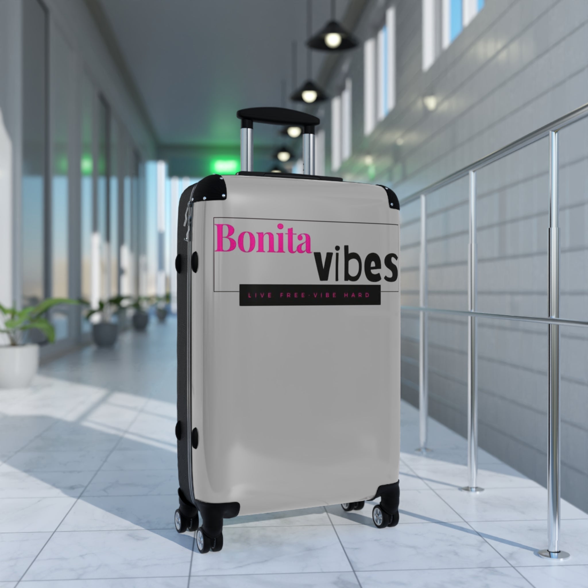 Bonita Vibes: VIBES UNLEASHED Light Grey Travel Luggage - Stylish Travel Carry-On, Perfect for Vacation, Weekend Getaways, Summer Adventures, Fashion Travel Bag