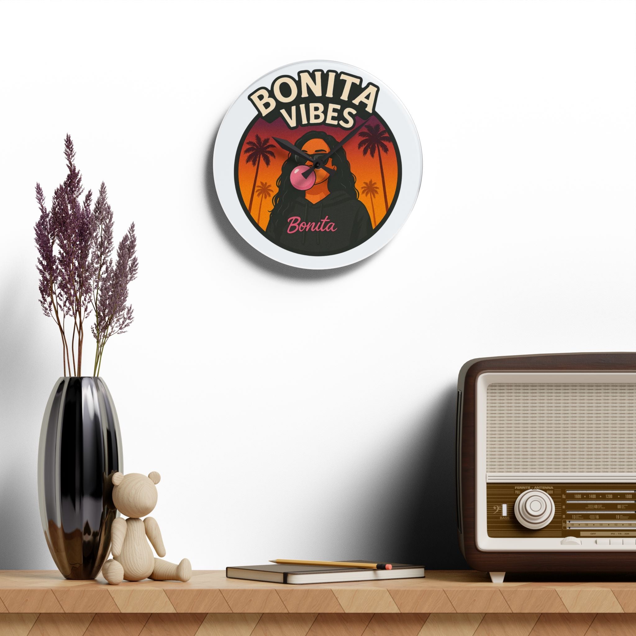 Bonita Vibes Acrylic Wall Clock | Home Decor, Unique Gift, Wall Art, Modern Clock, Stylish Timepiece