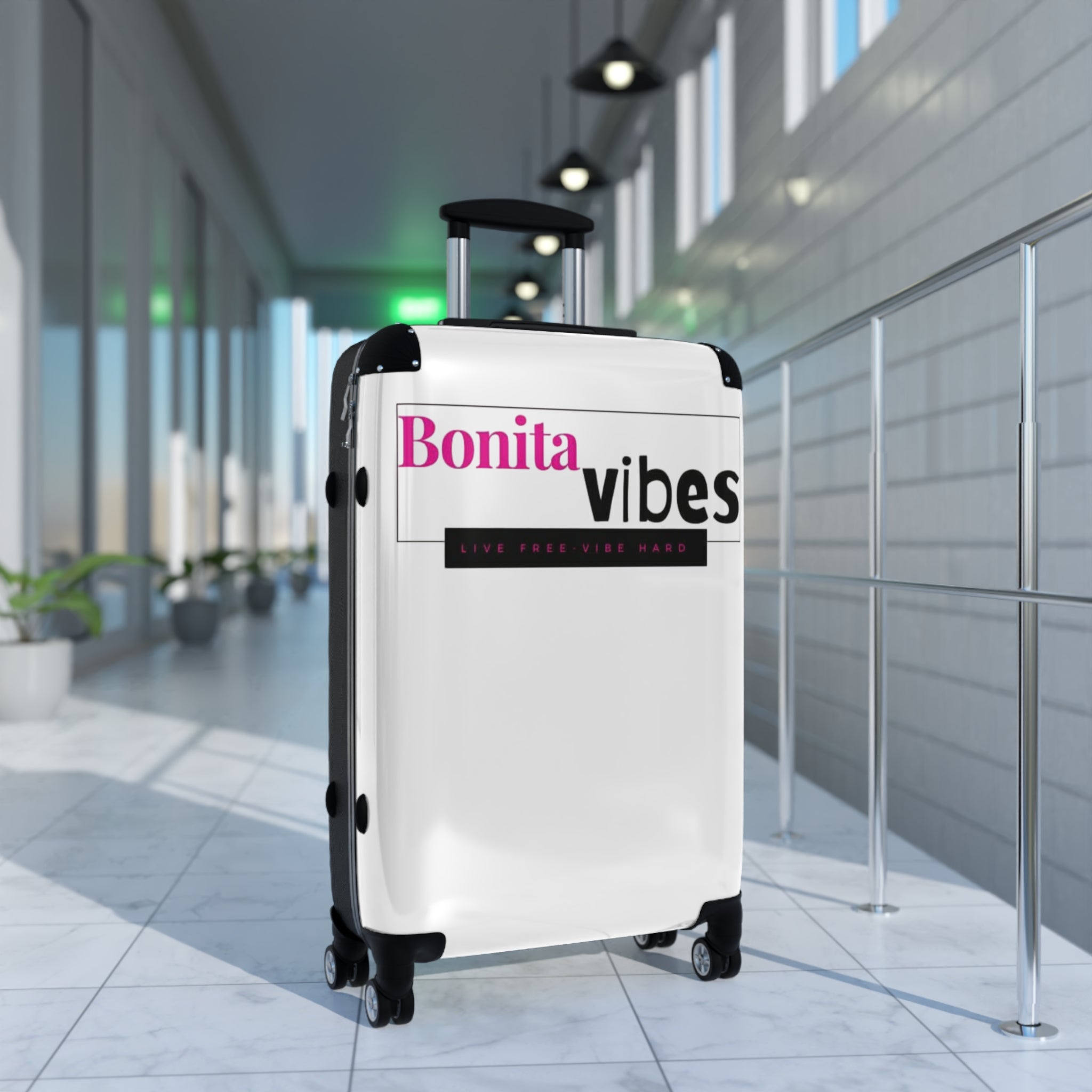 Bonita Vibes: VIBES UNLEASHED White Travel Luggage - Stylish Travel Carry-On, Perfect for Vacation, Weekend Getaways, Summer Adventures, Fashion Travel Bag