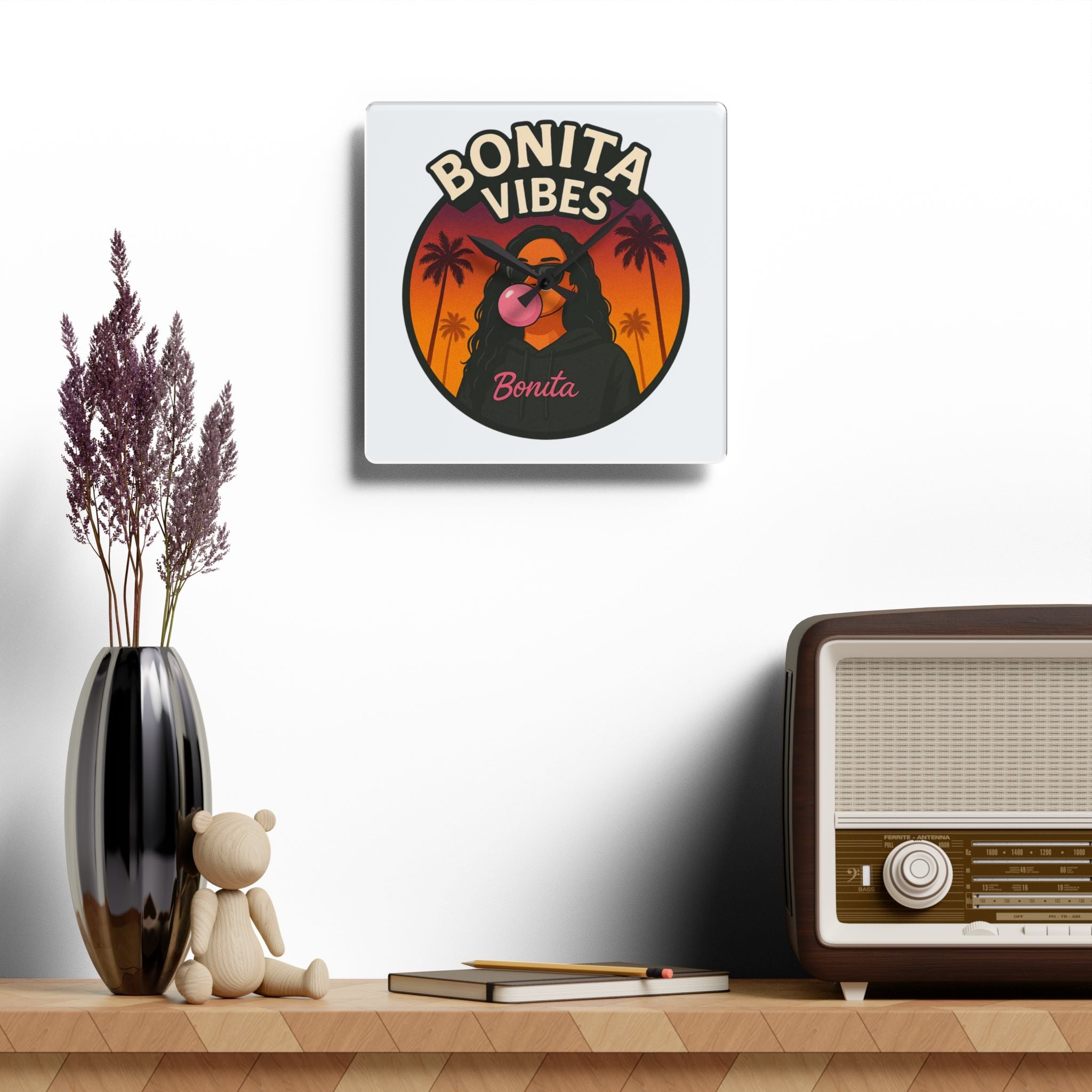Bonita Vibes Acrylic Wall Clock | Home Decor, Unique Gift, Wall Art, Modern Clock, Stylish Timepiece