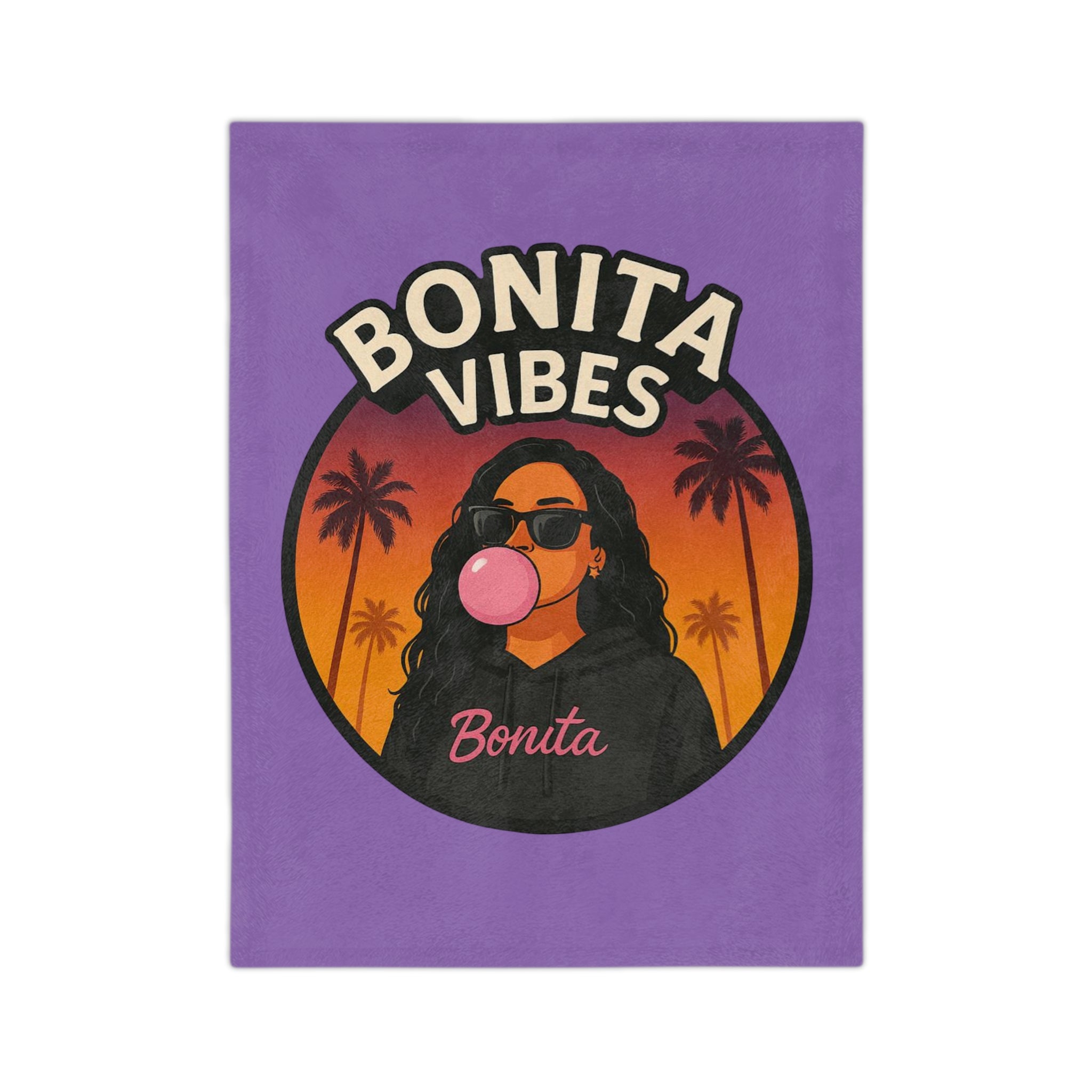 Bonita Vibes: Sunset Sway Purple Blanket, Cozy Velveteen Throw, Bohemian Home Decor, Gift for Her, Summer Vibes Decor, Pink Bubblegum Design