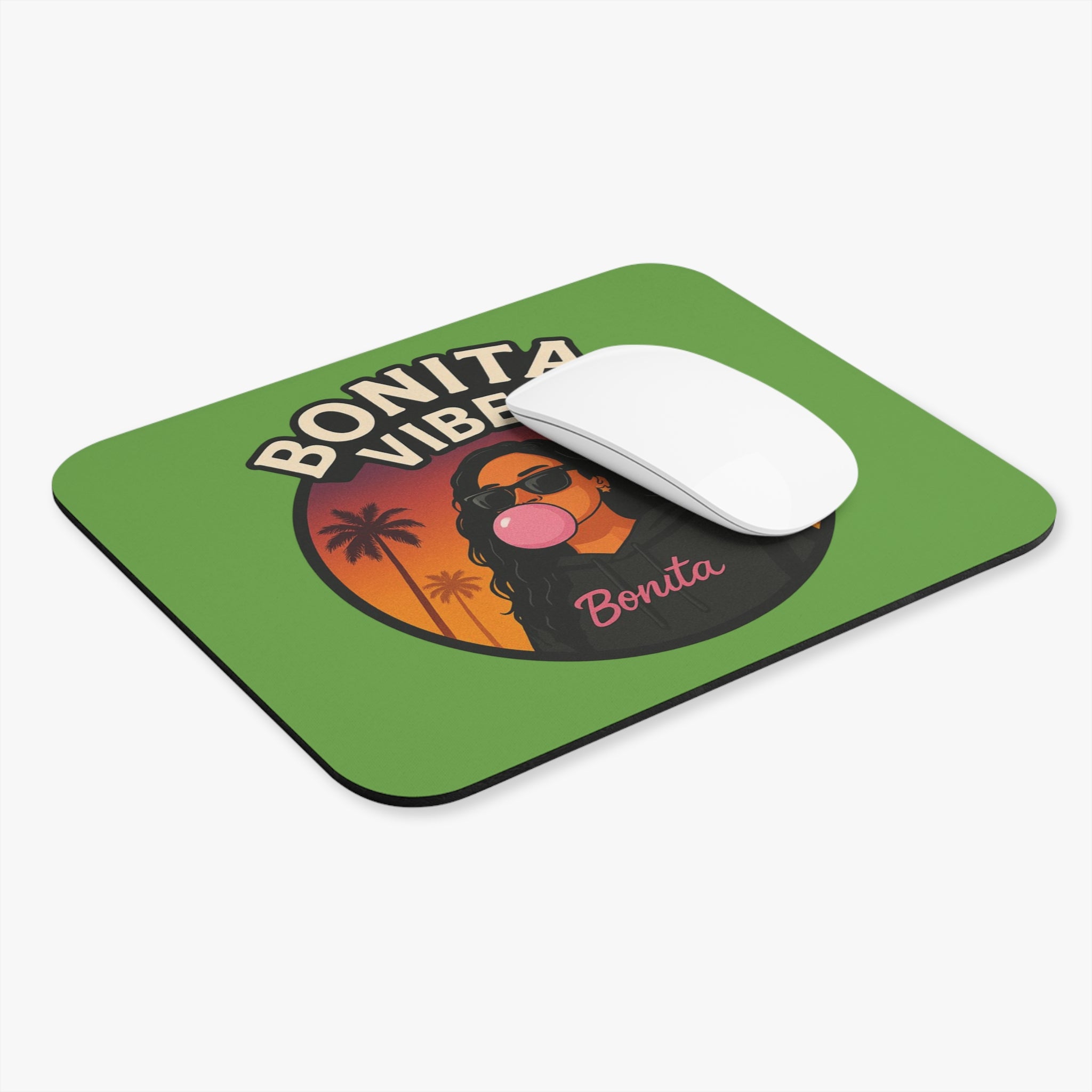Bonita Vibes: Sunset Sway Green Mouse Pad - Tropical Desk Accessory, Perfect Gift for Students, Office Decor, Trendy Workstation