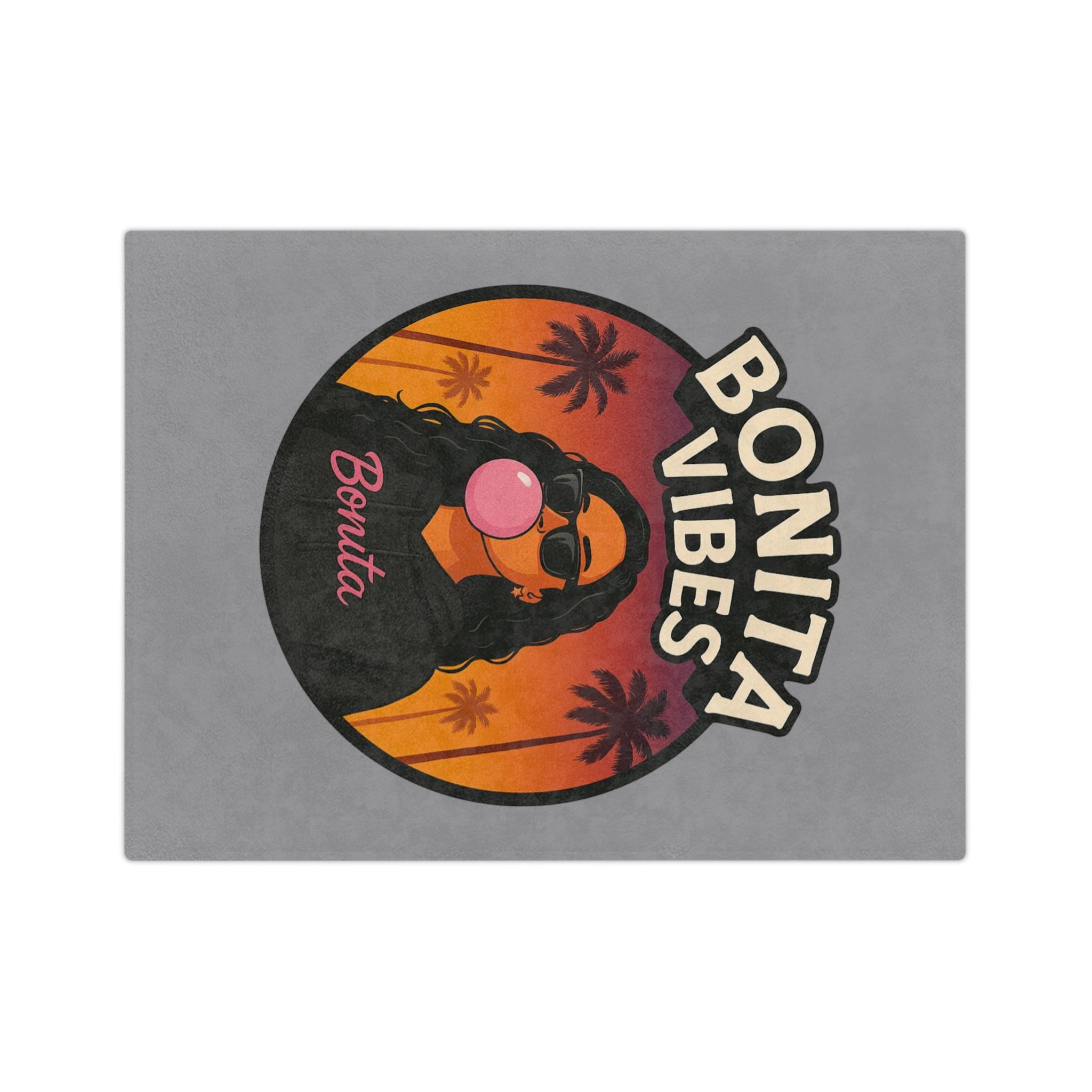 Bonita Vibes: Sunset Sway Grey Blanket, Cozy Velveteen Throw, Bohemian Home Decor, Gift for Her, Summer Vibes Decor, Pink Bubblegum Design
