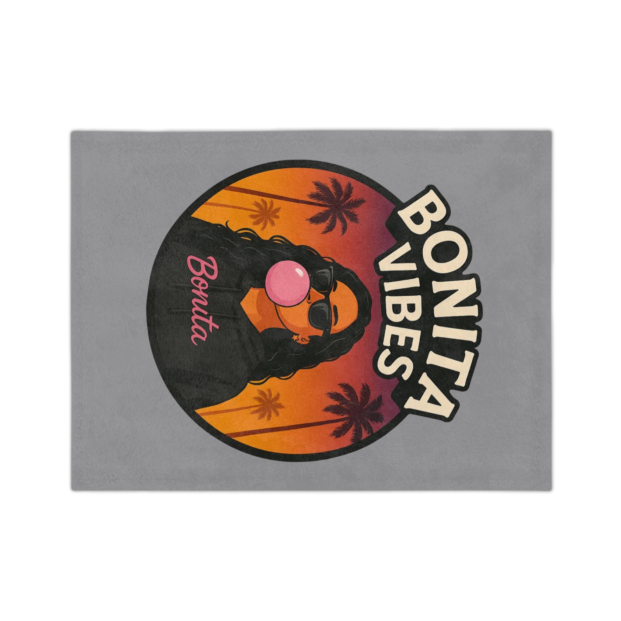 Bonita Vibes: Sunset Sway Grey Blanket, Cozy Velveteen Throw, Bohemian Home Decor, Gift for Her, Summer Vibes Decor, Pink Bubblegum Design