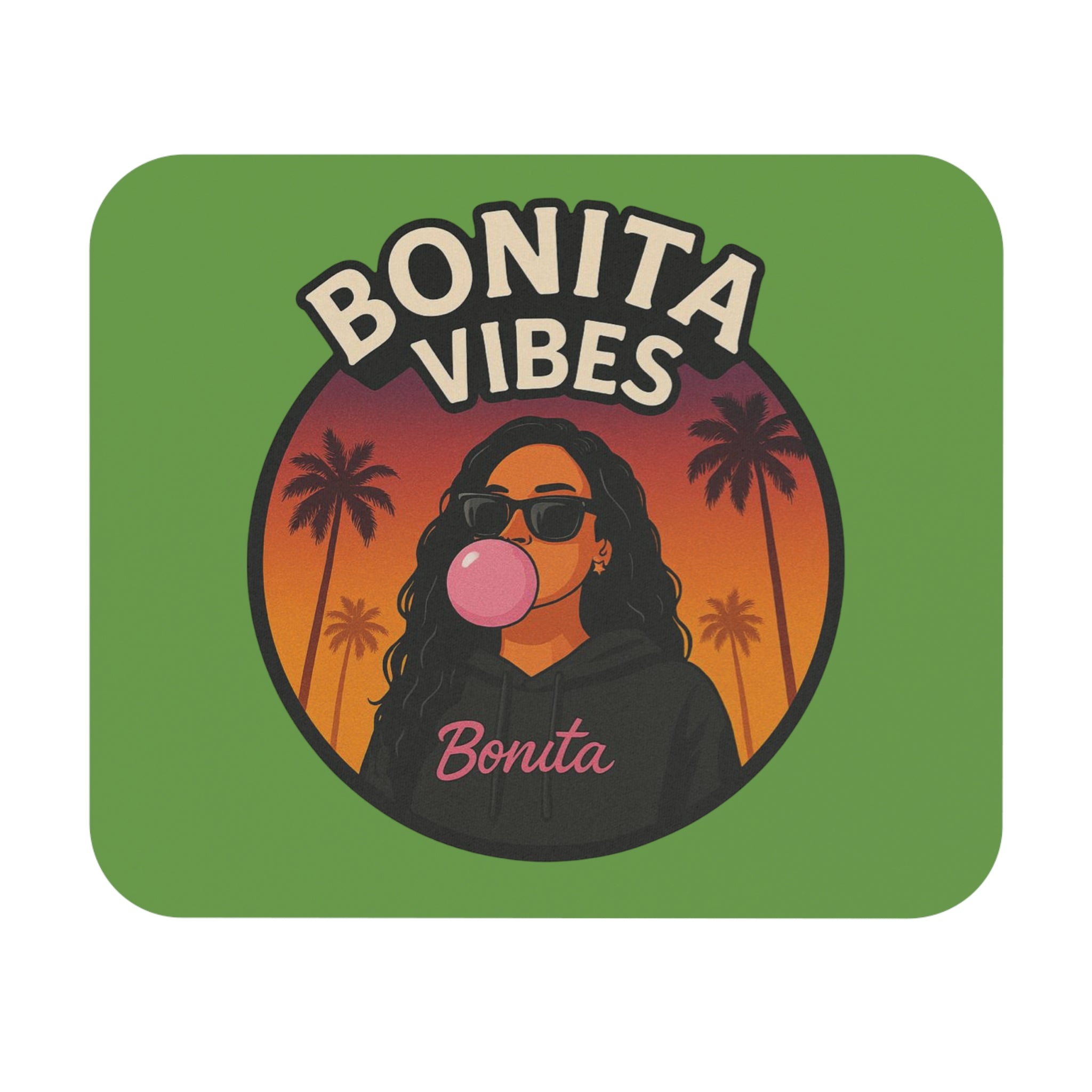 Bonita Vibes: Sunset Sway Green Mouse Pad - Tropical Desk Accessory, Perfect Gift for Students, Office Decor, Trendy Workstation