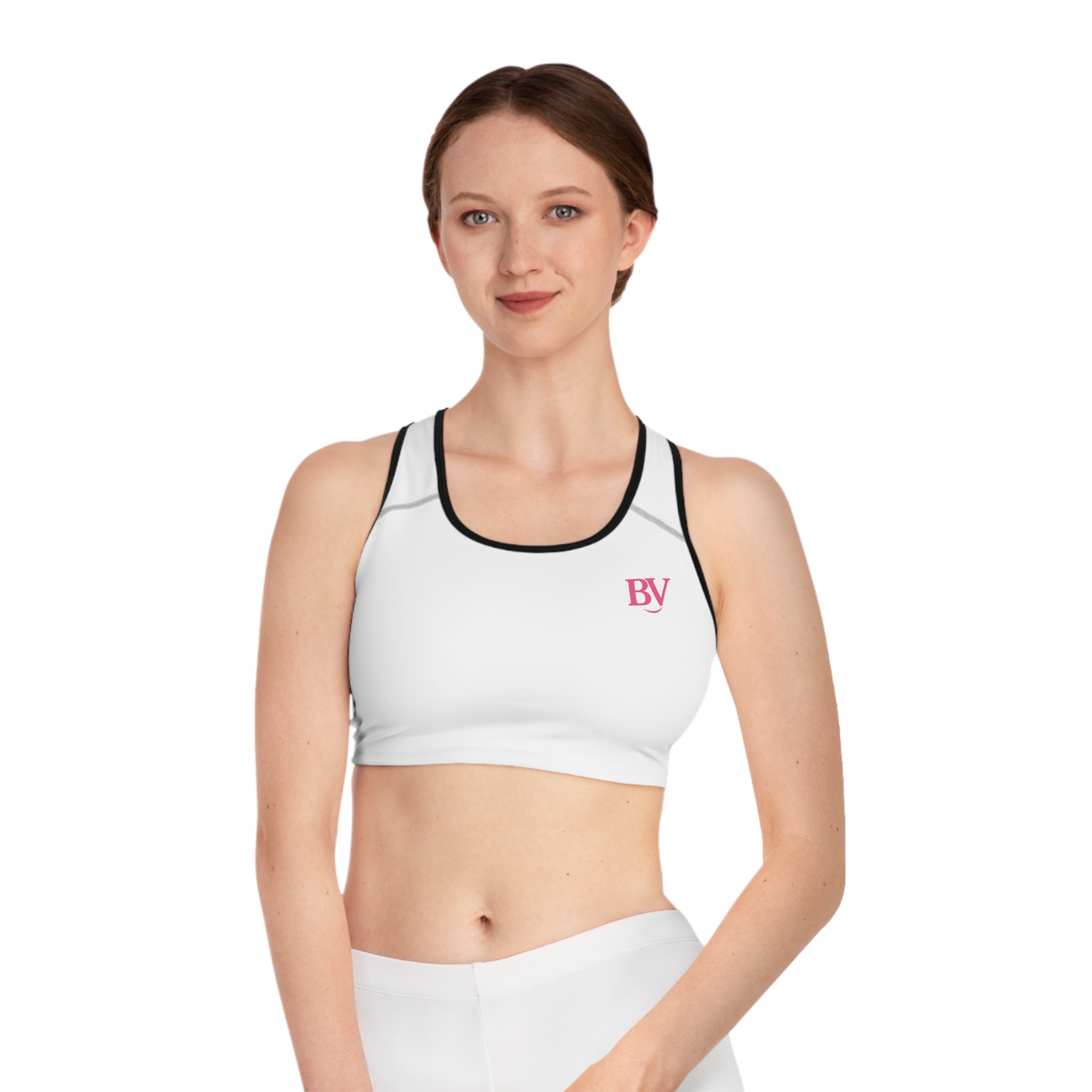 Bonita Vibes: BV Collection Stylish White Sports Bra for Active Women, Comfortable Workout Wear, Fitness Gift, Travel Ready, Adjustable Athletic Top