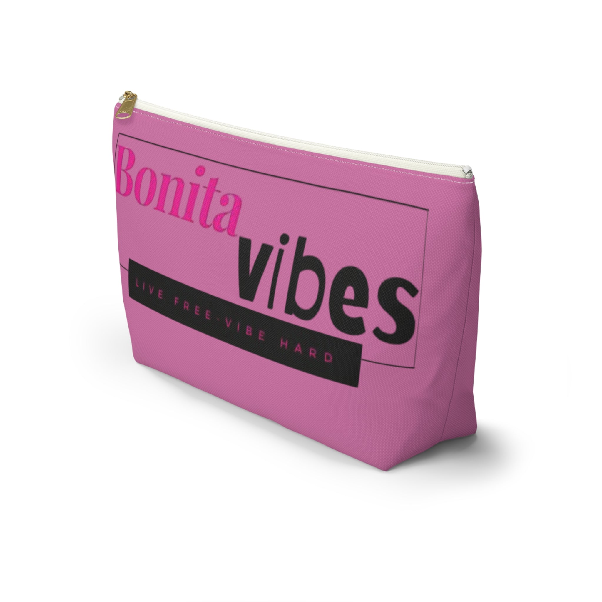 Bonita Vibes: VIBES UNLEASHED Light Pink Accessory Pouch | Stylish Makeup Bag, Travel Pouch, Trendy Organizer, Fun Gift, Summer Essentials