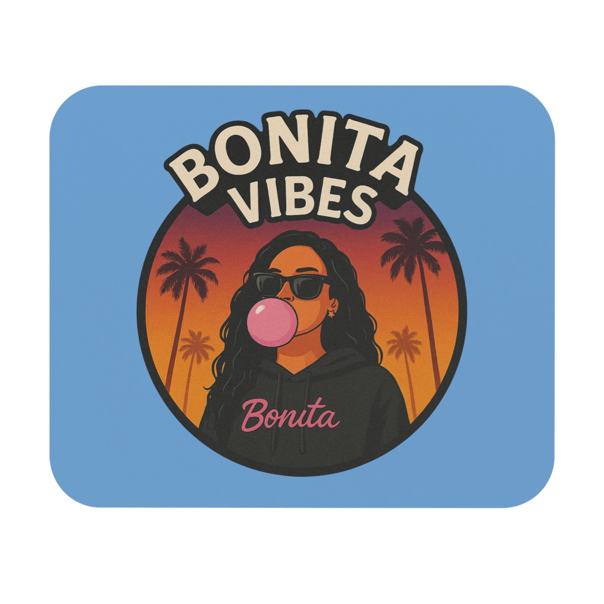 Bonita Vibes: Sunset Sway Light Blue Mouse Pad - Tropical Desk Accessory, Perfect Gift for Students, Office Decor, Trendy Workstation