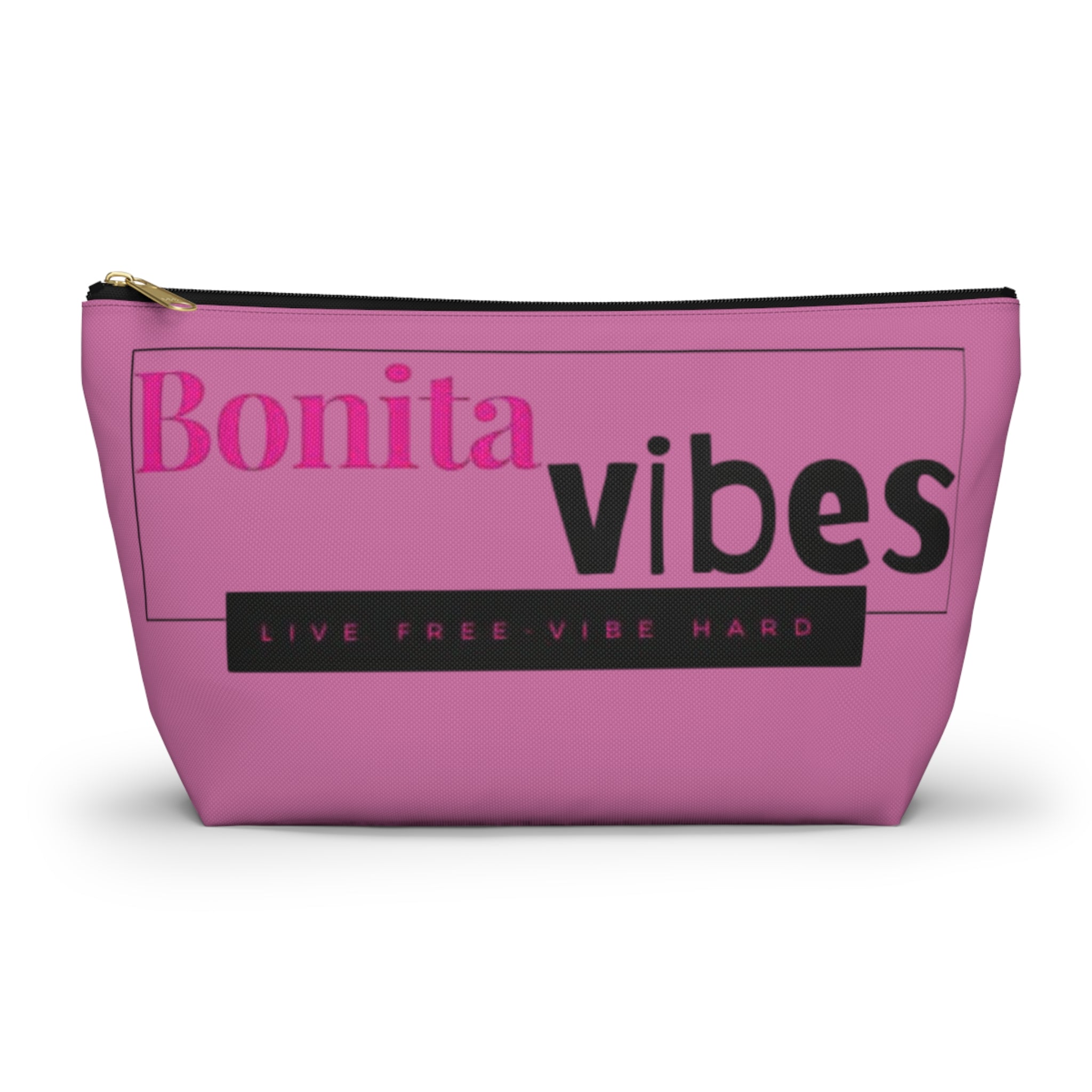 Bonita Vibes: VIBES UNLEASHED Light Pink Accessory Pouch | Stylish Makeup Bag, Travel Pouch, Trendy Organizer, Fun Gift, Summer Essentials