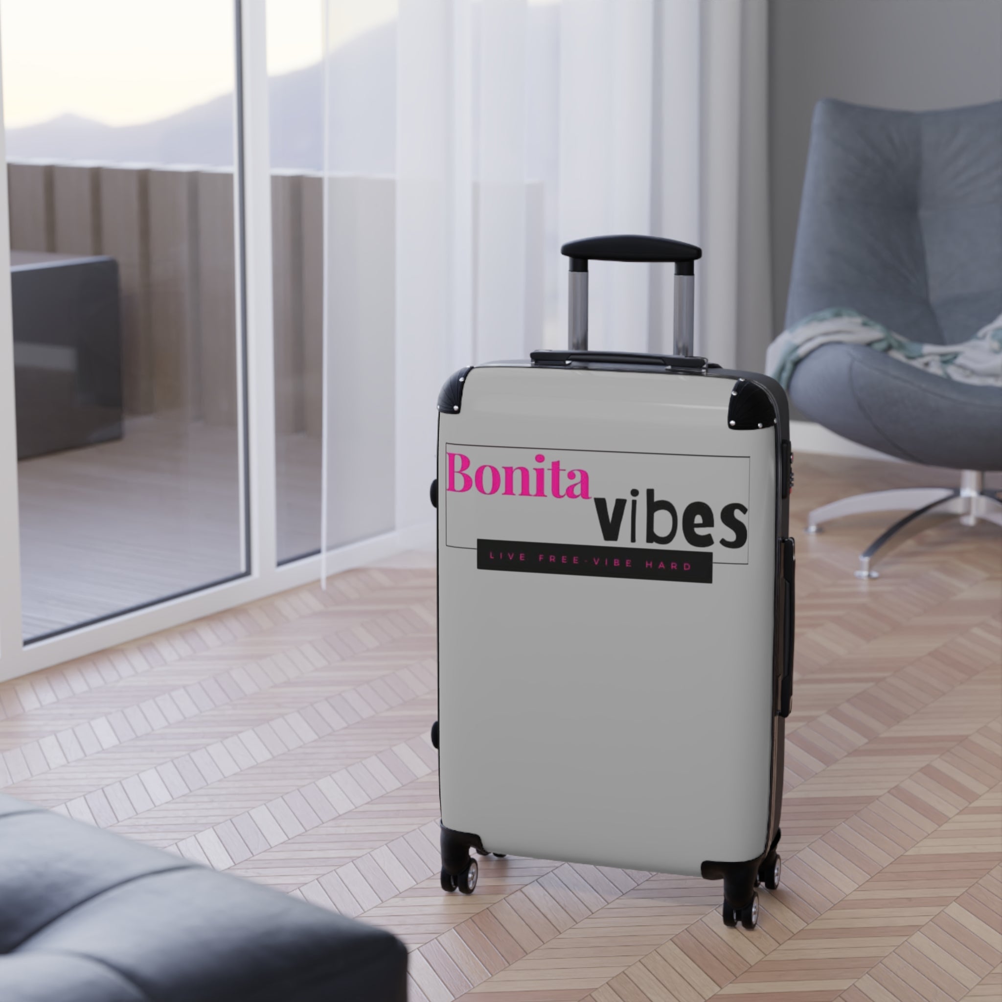 Bonita Vibes: VIBES UNLEASHED Light Grey Travel Luggage - Stylish Travel Carry-On, Perfect for Vacation, Weekend Getaways, Summer Adventures, Fashion Travel Bag