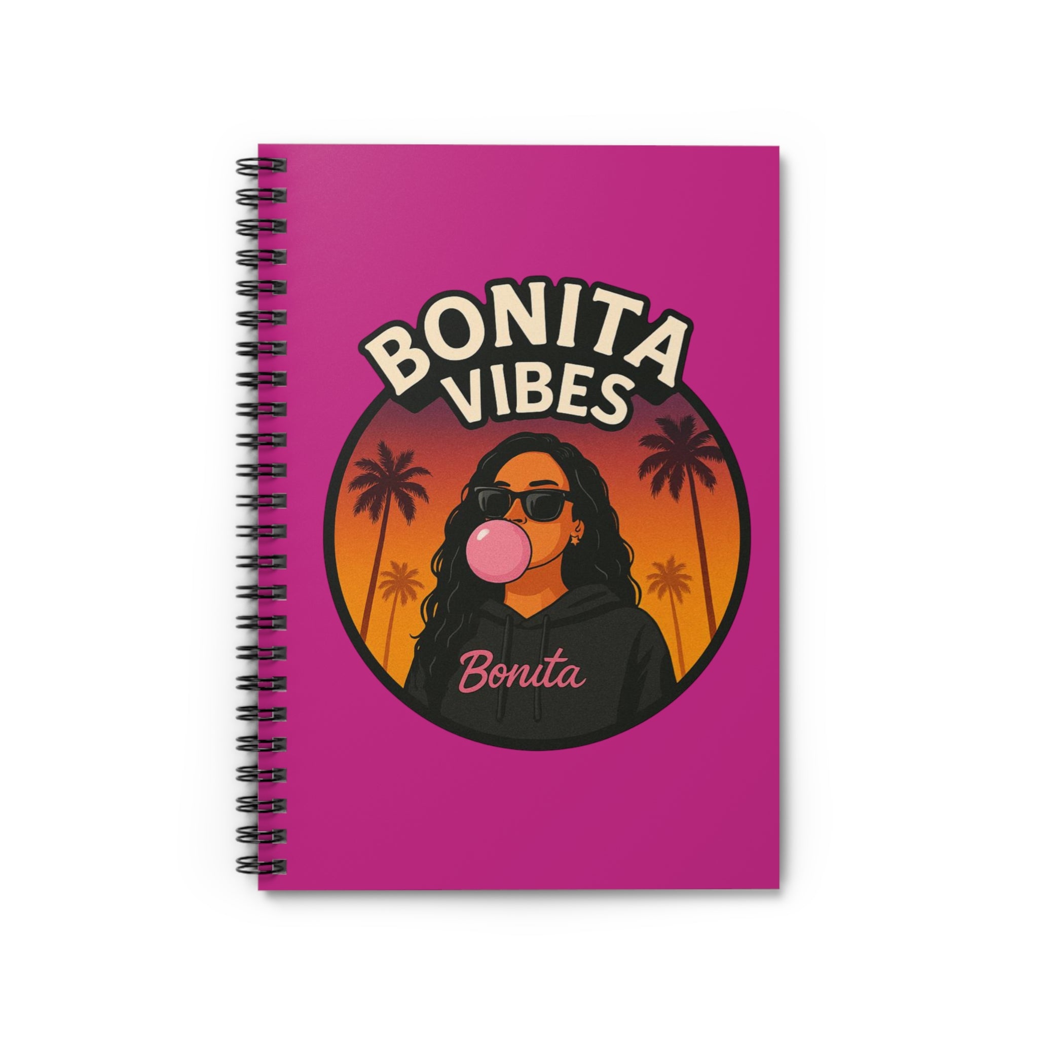 Bonita Vibes: Sunset Sway Spiral Pink Notebook - Perfect for Journaling, Note-taking, Summer Memories, Gift for Students, Trendy Stationery