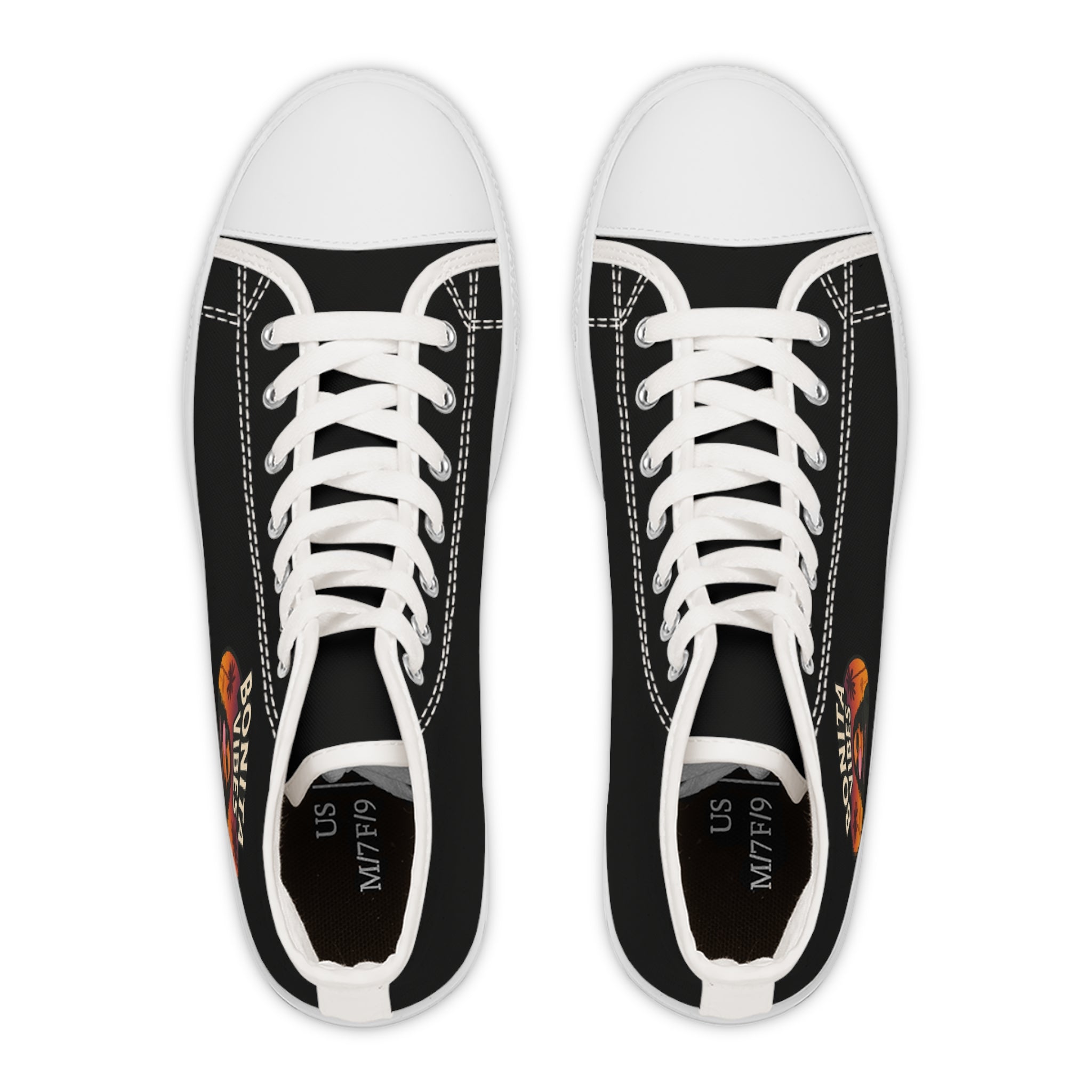 Bonita Vibes: Sunset Sway Woman's Black Stylish High Top Sneakers, Casual Footwear, Trendy Street Style, Summer Vibes, Gift for Her, Comfortable Fashion Shoes