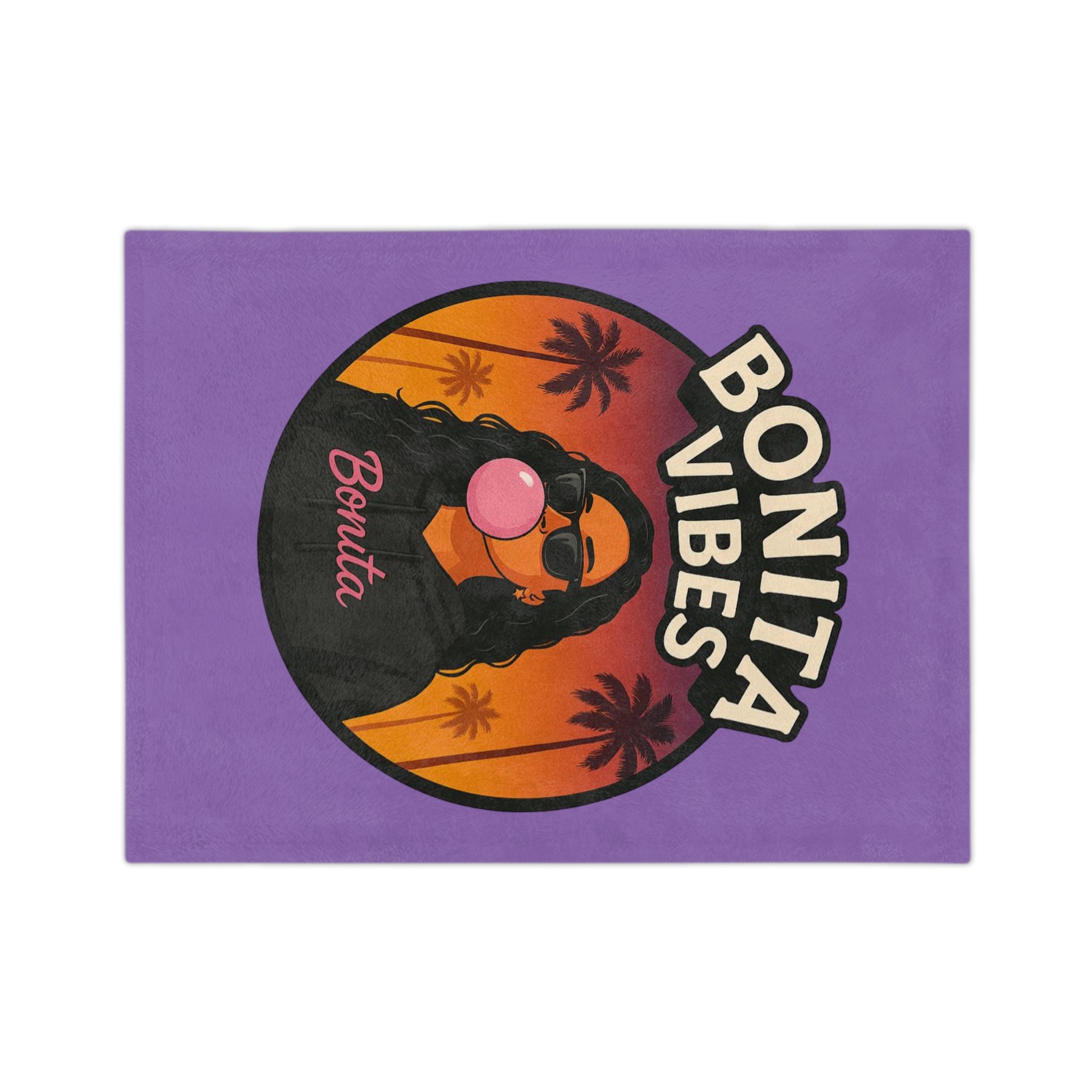 Bonita Vibes: Sunset Sway Purple Blanket, Cozy Velveteen Throw, Bohemian Home Decor, Gift for Her, Summer Vibes Decor, Pink Bubblegum Design