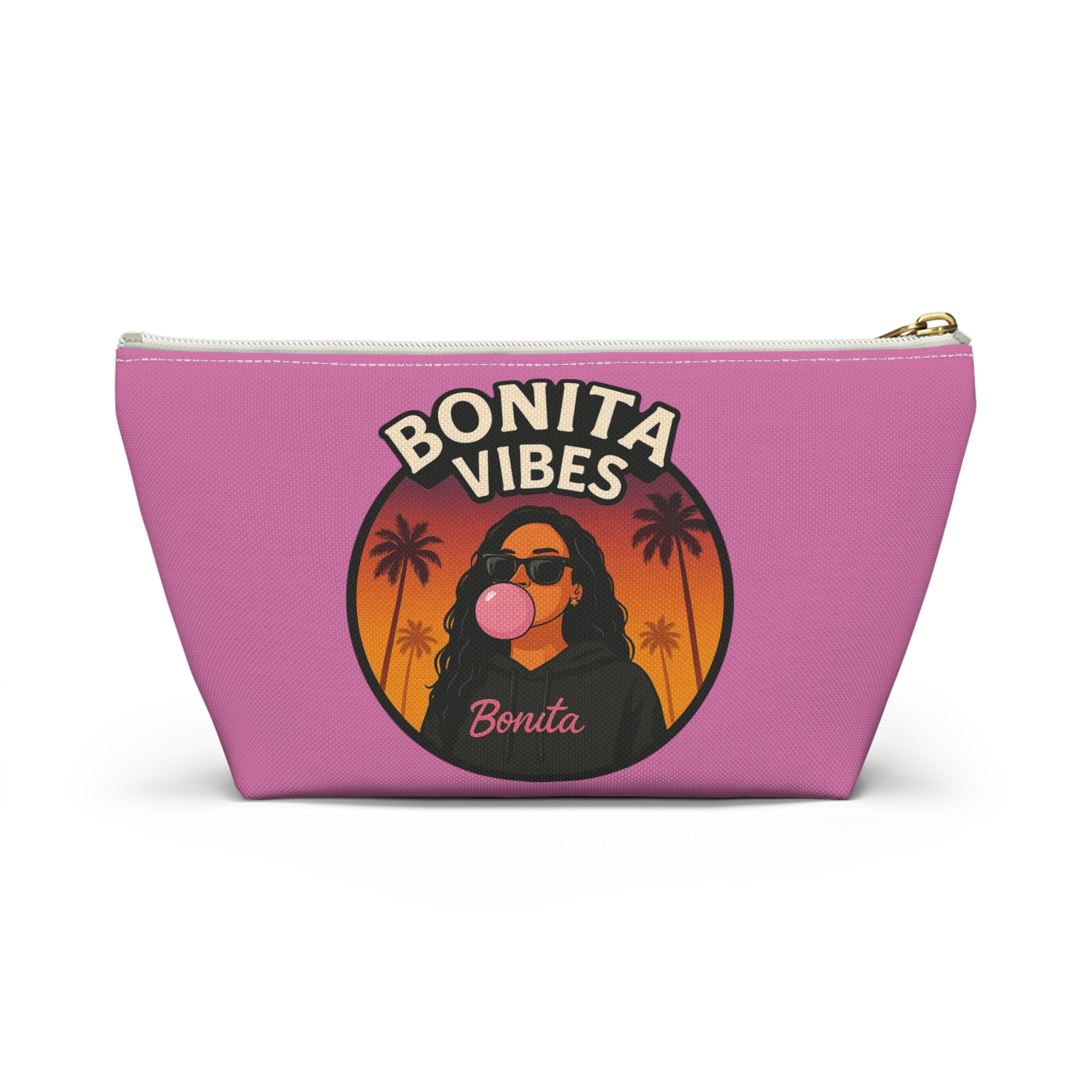 Bonita Vibes: Sunset Sway Light Pink Accessory Pouch | Stylish Makeup Bag, Travel Pouch, Trendy Organizer, Fun Gift, Summer Essentials
