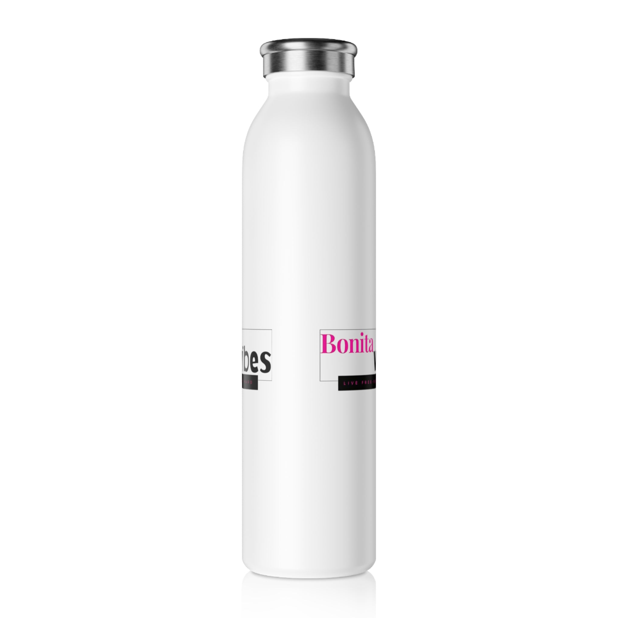 Bonita Vibes: Vibes Unleashed Elegant White Slim Water Bottle | Stylish Hydration for Yoga, Gym, Travel, Eco-Friendly