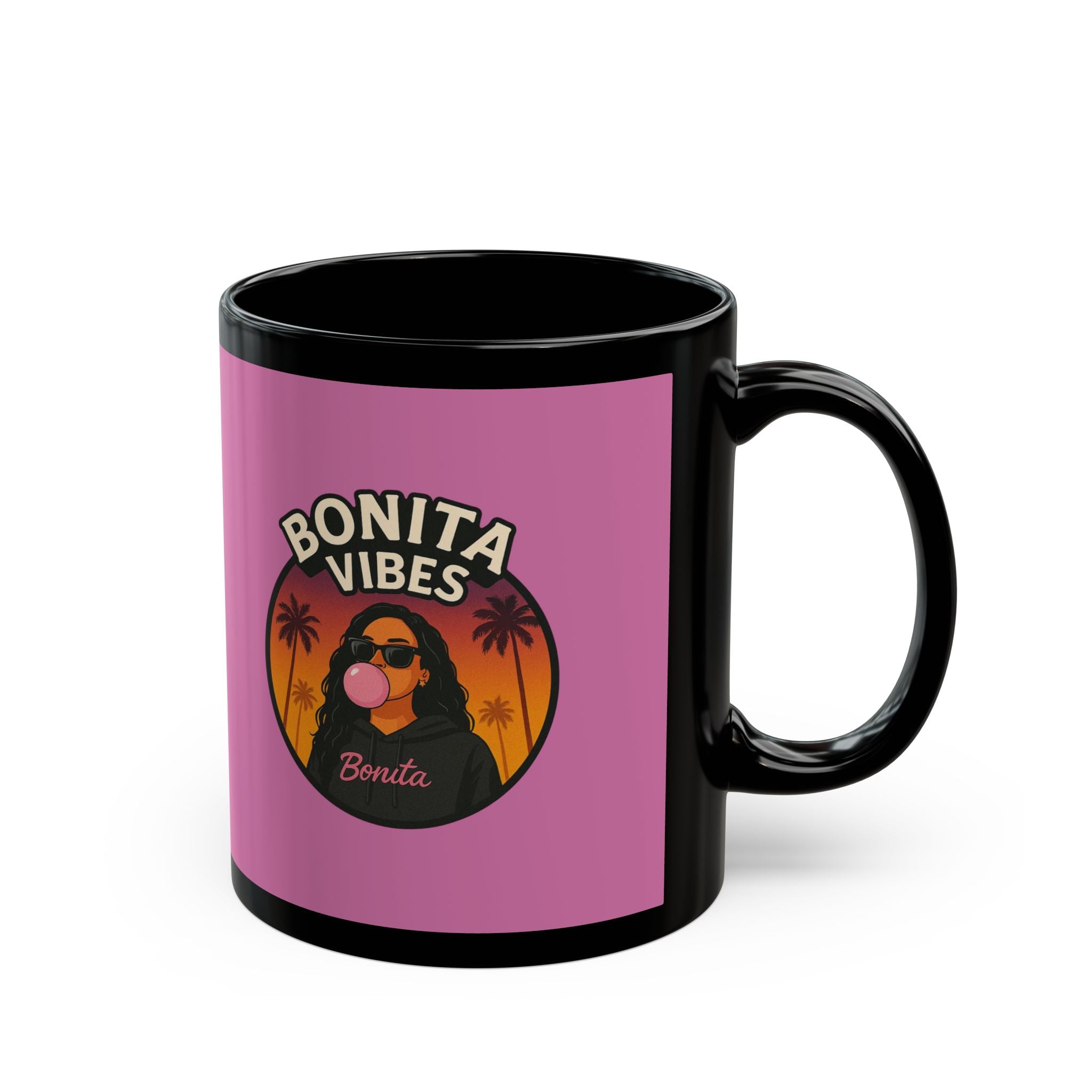 Bonita Vibes: Sunset Sway Light Pink Mug - Chill Coffee Cup, Stylish Drinkware, Gift for Her, Summer Vibes Mug, Fun Retro Mug