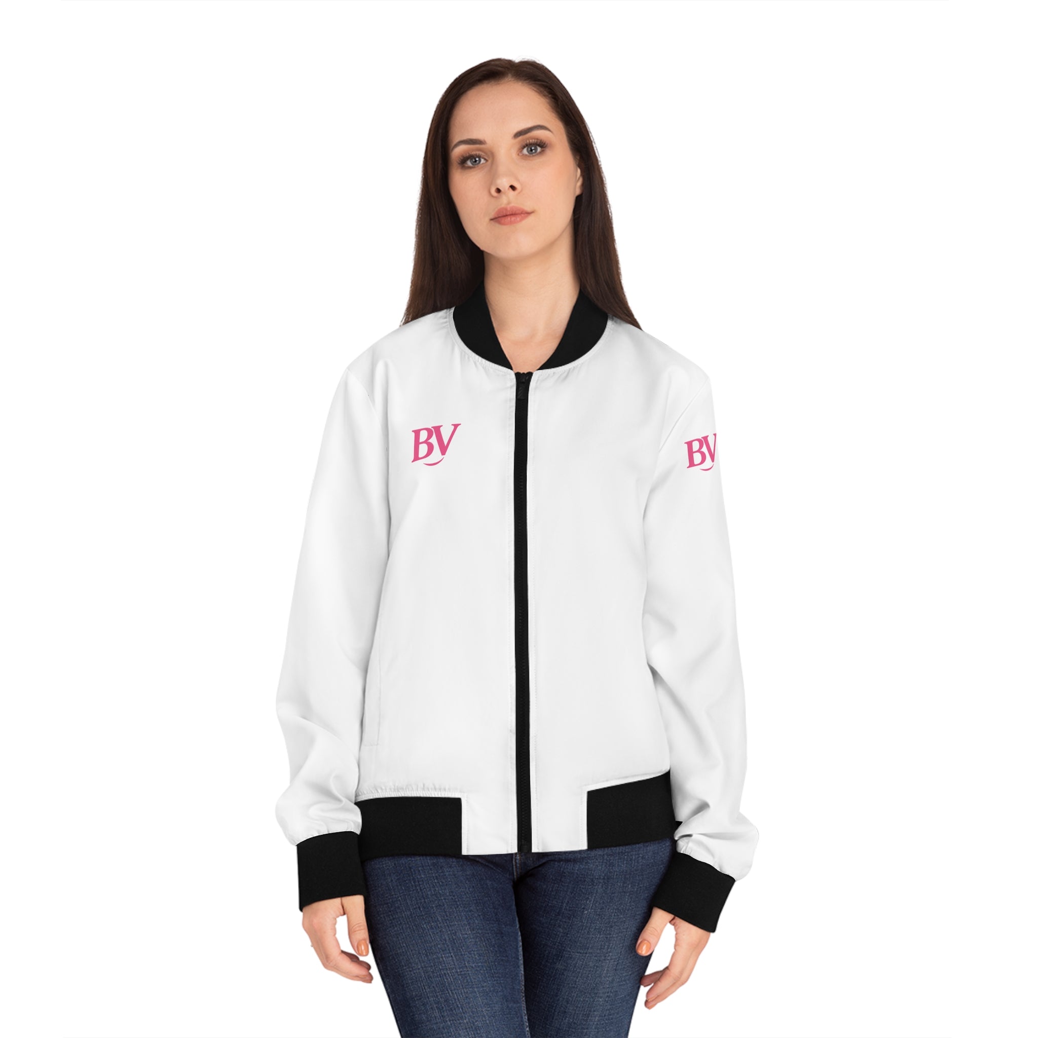 Bonita Vibes: BV Collection Women's White Bomber Jacket, Trendy Outerwear, Casual Fashion, Gift for Her, Versatile Layering Piece