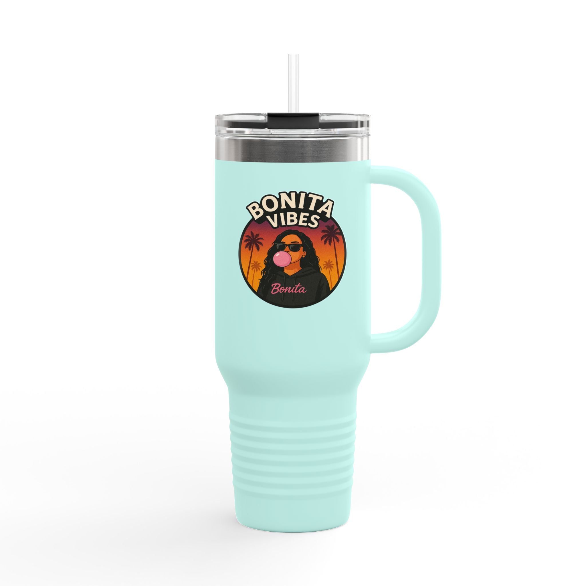 Bonita Vibes: Sunset Sway Insulated Travel Mug, 40oz | Perfect for Beach Lovers, Summer Travels, Tropical Themes, Outdoor Adventures, Gifts