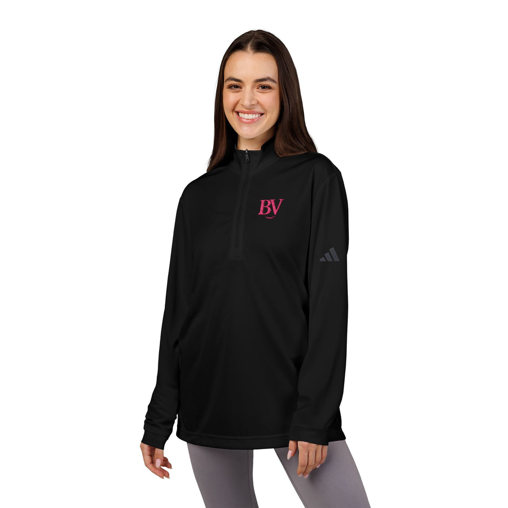 Bonita Vibes: BV Collection Adidas® Quarter-Zip Pullover, Embroidered Activewear, Fitness Apparel, Casual Stylish Layer, Sports Gear, Exercise Apparel