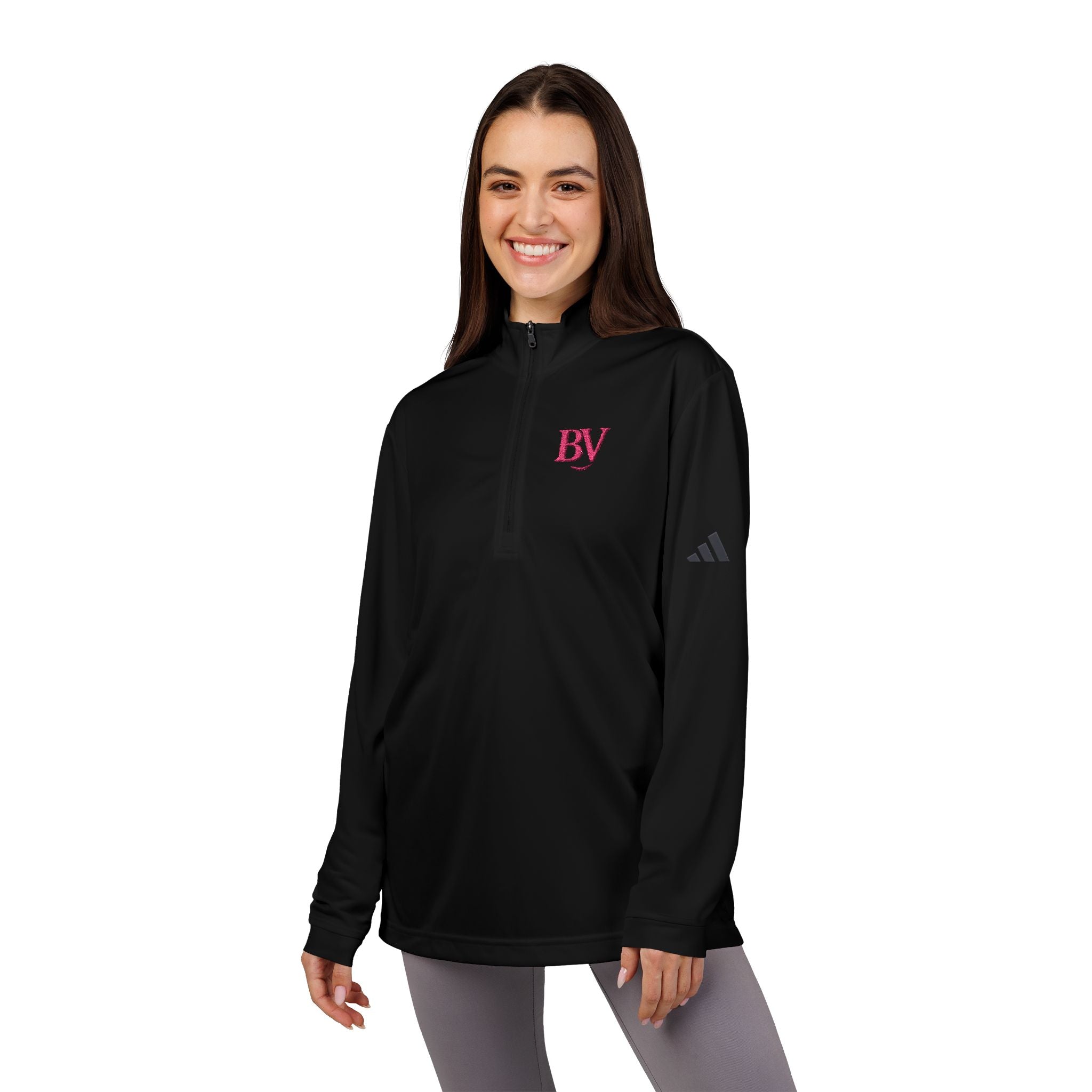 Bonita Vibes: BV Collection Adidas® Quarter-Zip Pullover, Embroidered Activewear, Fitness Apparel, Casual Stylish Layer, Sports Gear, Exercise Apparel