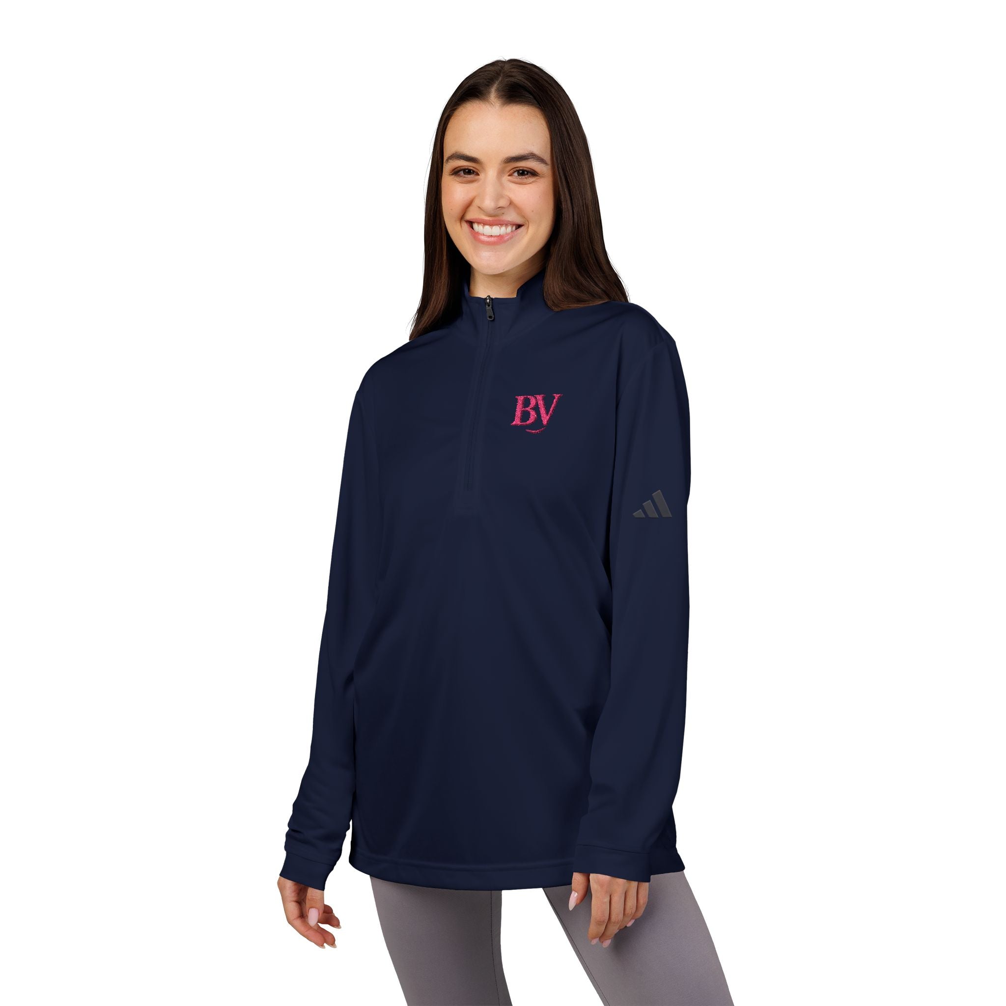 Bonita Vibes: BV Collection Adidas® Quarter-Zip Pullover, Embroidered Activewear, Fitness Apparel, Casual Stylish Layer, Sports Gear, Exercise Apparel