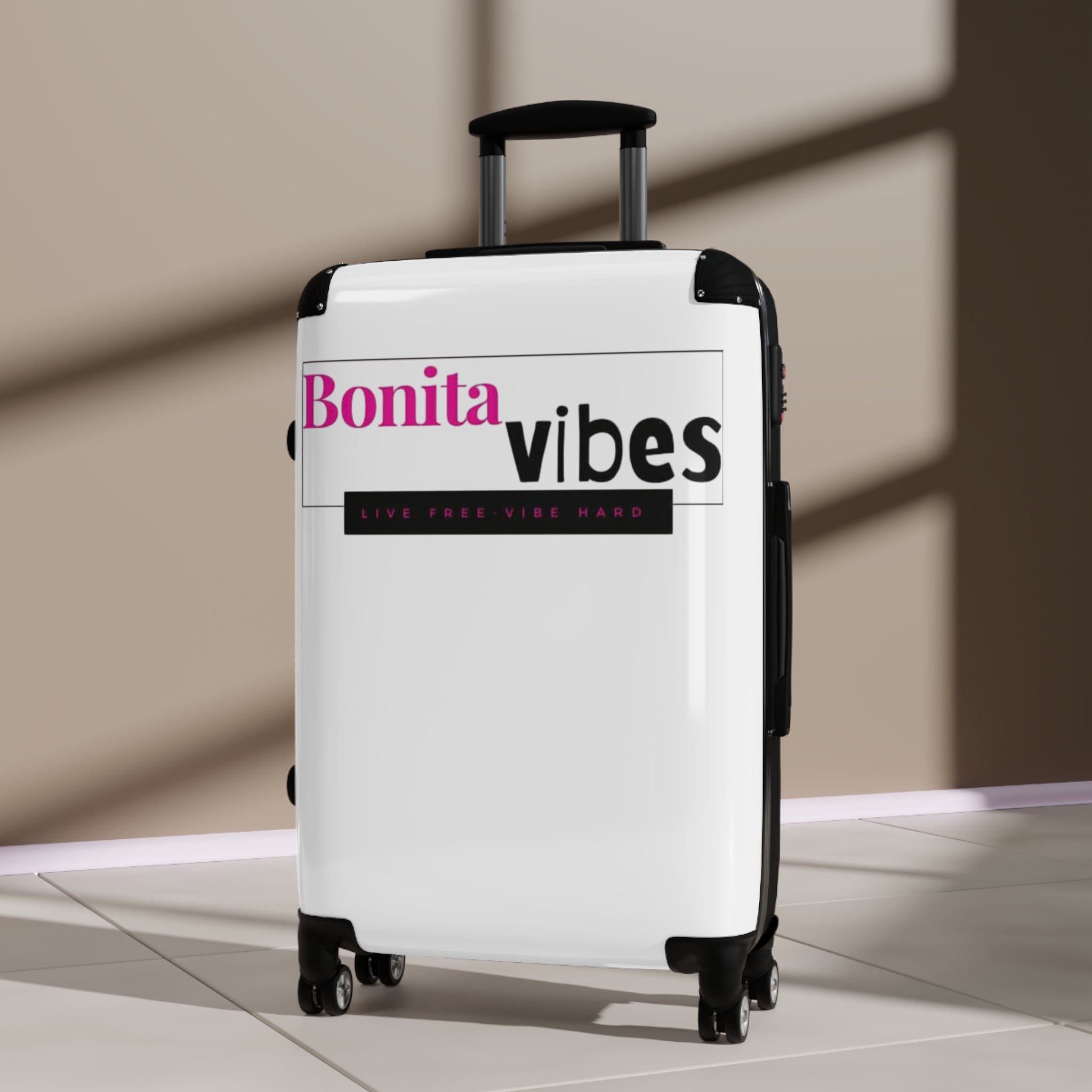Bonita Vibes: VIBES UNLEASHED White Travel Luggage - Stylish Travel Carry-On, Perfect for Vacation, Weekend Getaways, Summer Adventures, Fashion Travel Bag