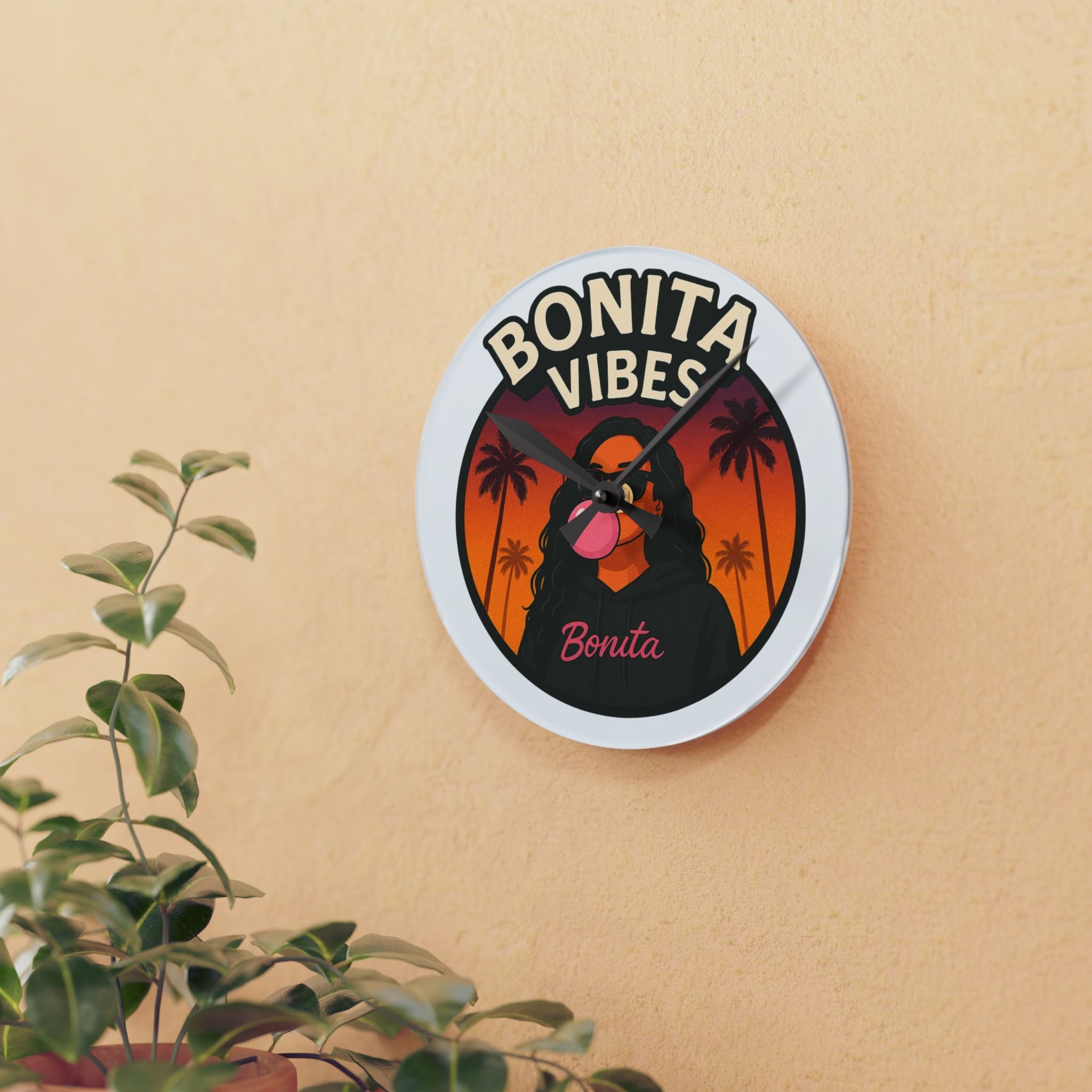 Bonita Vibes Acrylic Wall Clock | Home Decor, Unique Gift, Wall Art, Modern Clock, Stylish Timepiece