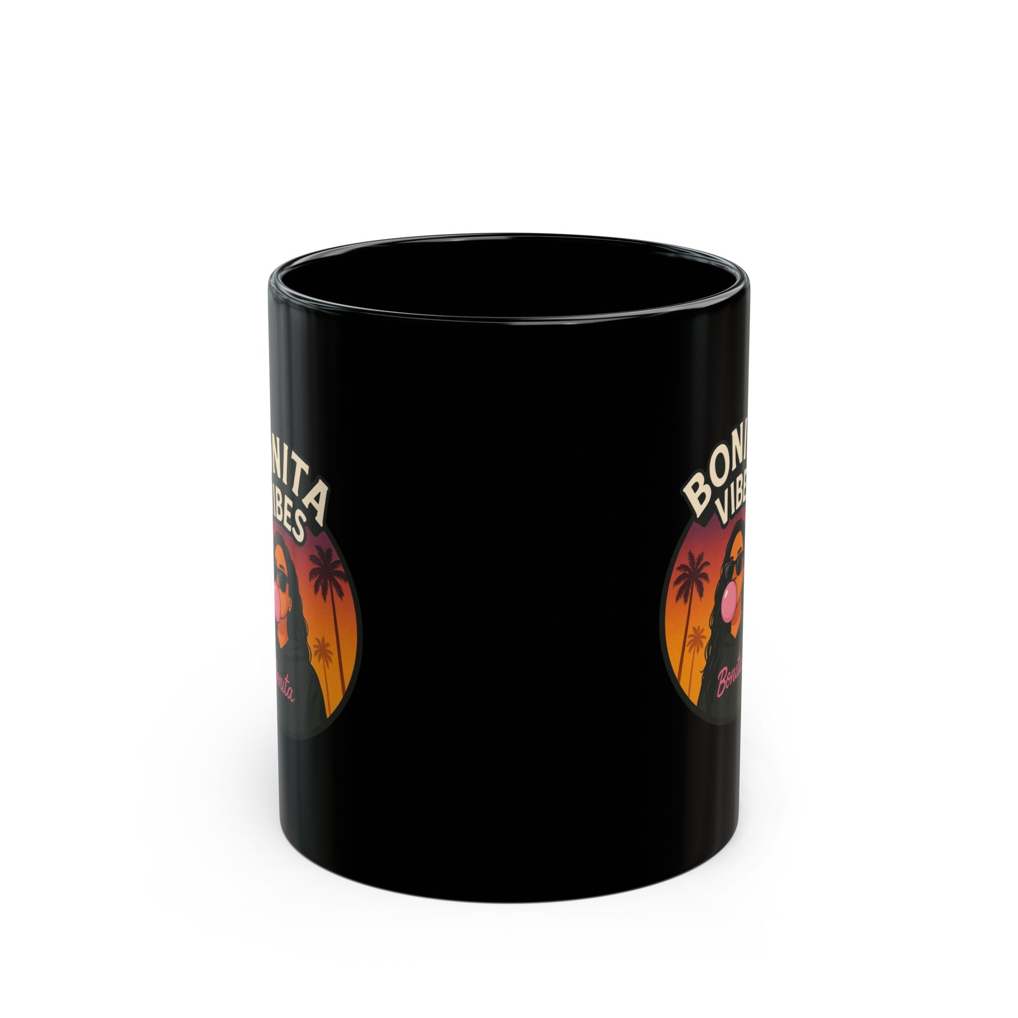 Bonita Vibes: Sunset Sway Black Mug - Chill Coffee Cup, Stylish Drinkware, Gift for Her, Summer Vibes Mug, Fun Retro Mug