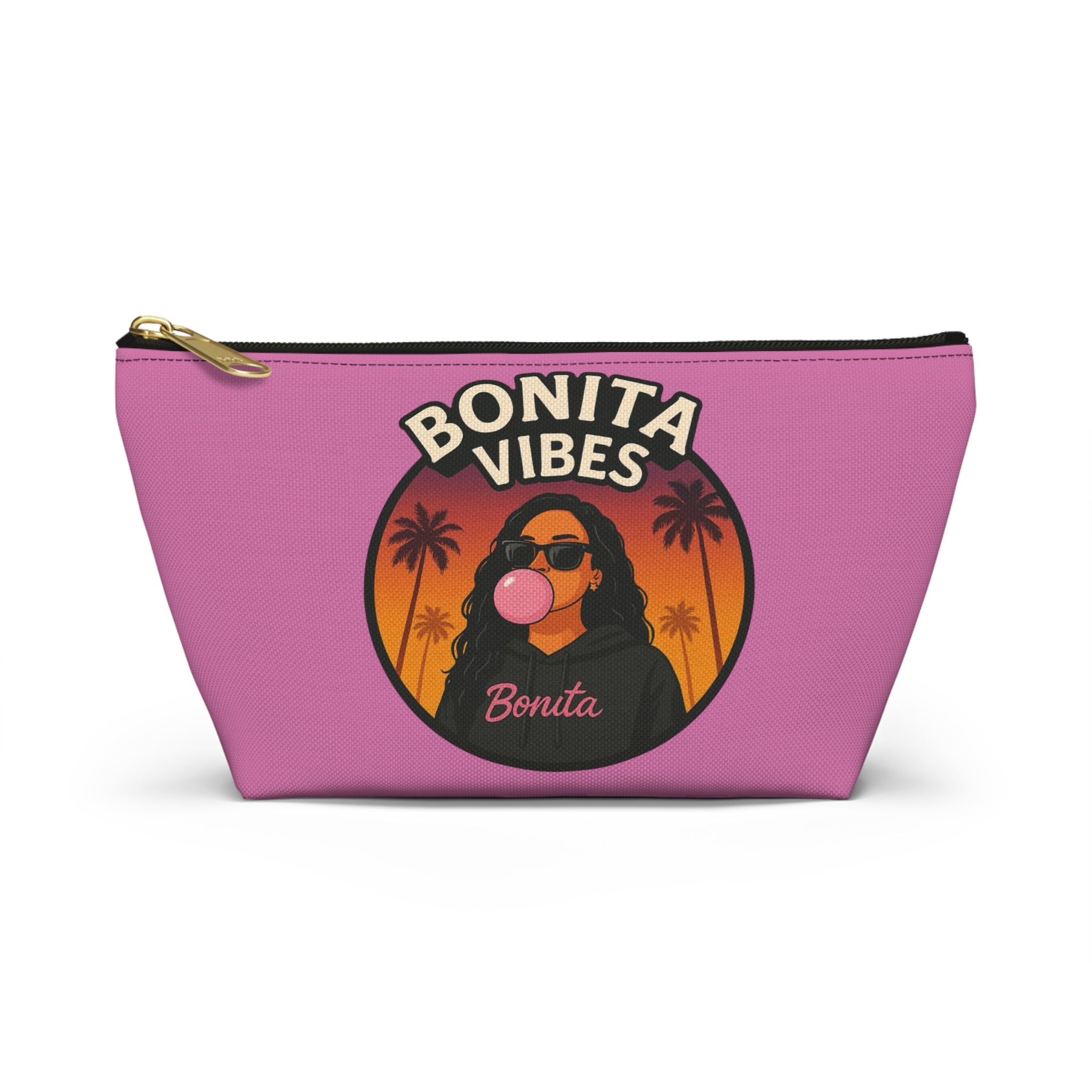 Bonita Vibes: Sunset Sway Light Pink Accessory Pouch | Stylish Makeup Bag, Travel Pouch, Trendy Organizer, Fun Gift, Summer Essentials