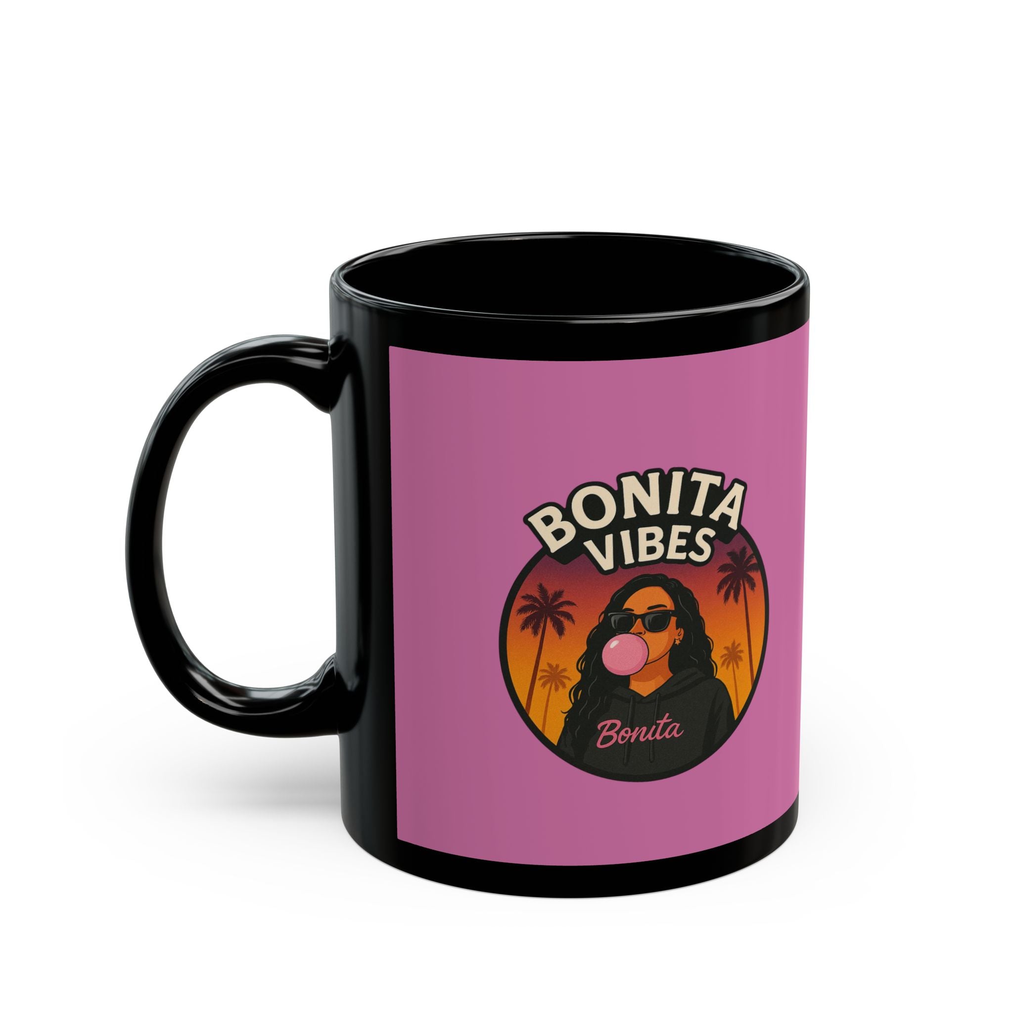 Bonita Vibes: Sunset Sway Light Pink Mug - Chill Coffee Cup, Stylish Drinkware, Gift for Her, Summer Vibes Mug, Fun Retro Mug